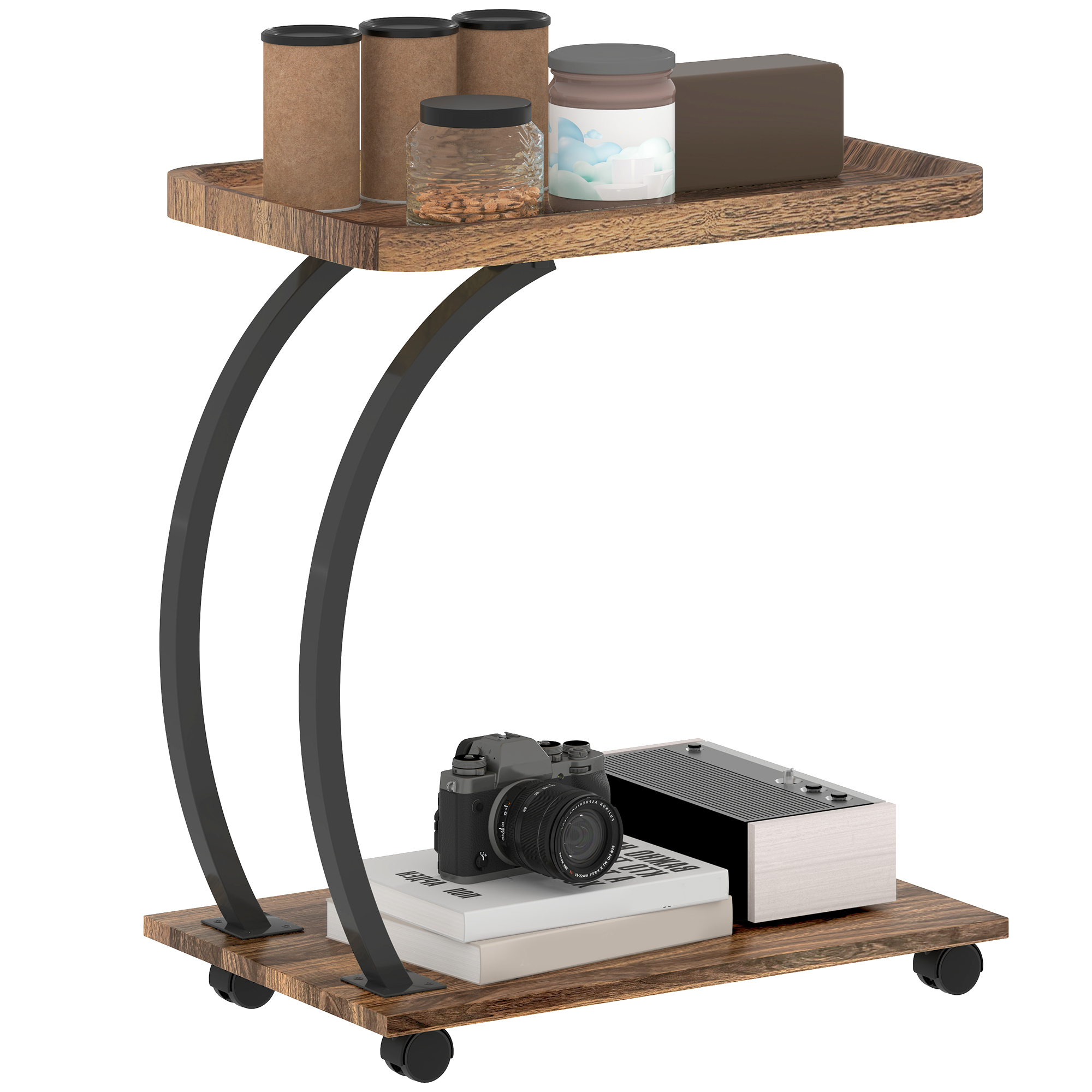 HERON 2-Tier Mobile C-Shaped Side Table - Brown - Life Essentials