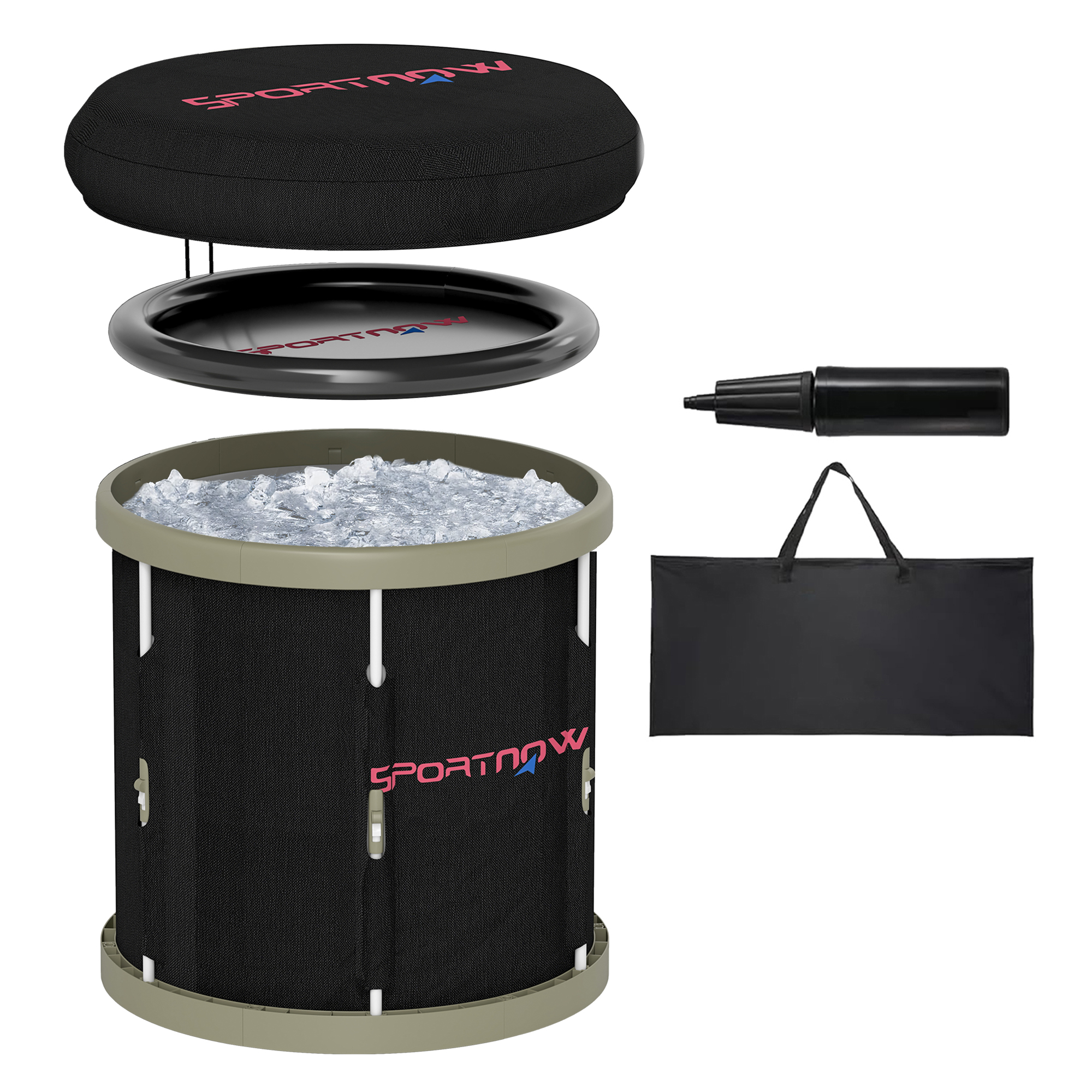 SPORTEDGE Ice Bath Tub Outdoor, 210L Portable Cold Water Therapy Tub, Recovery Cold Plunge Pool with Lid, Cover and Carry Bag for Athletes, Black - 