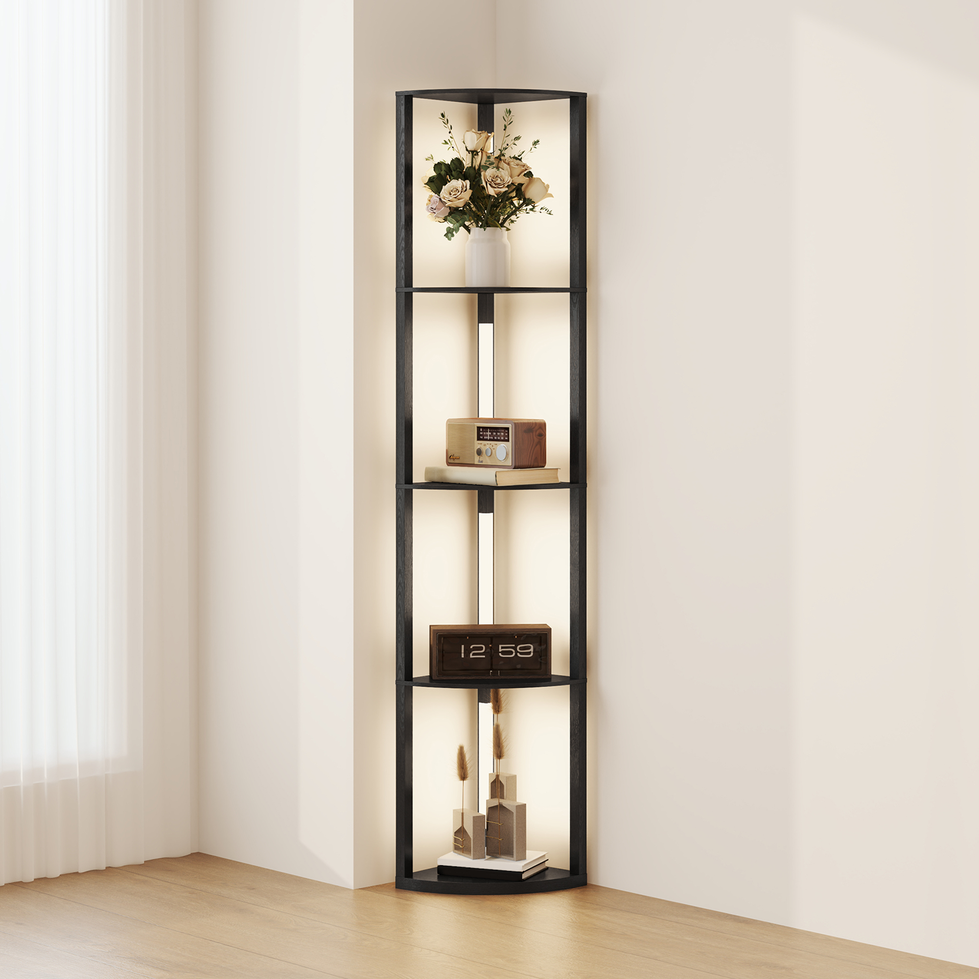 Corner Floor Lamp for Living Room Bedroom with Dimmable Warm White LED Light, Modern Tall Standing Lamp, Black - Life Essentials