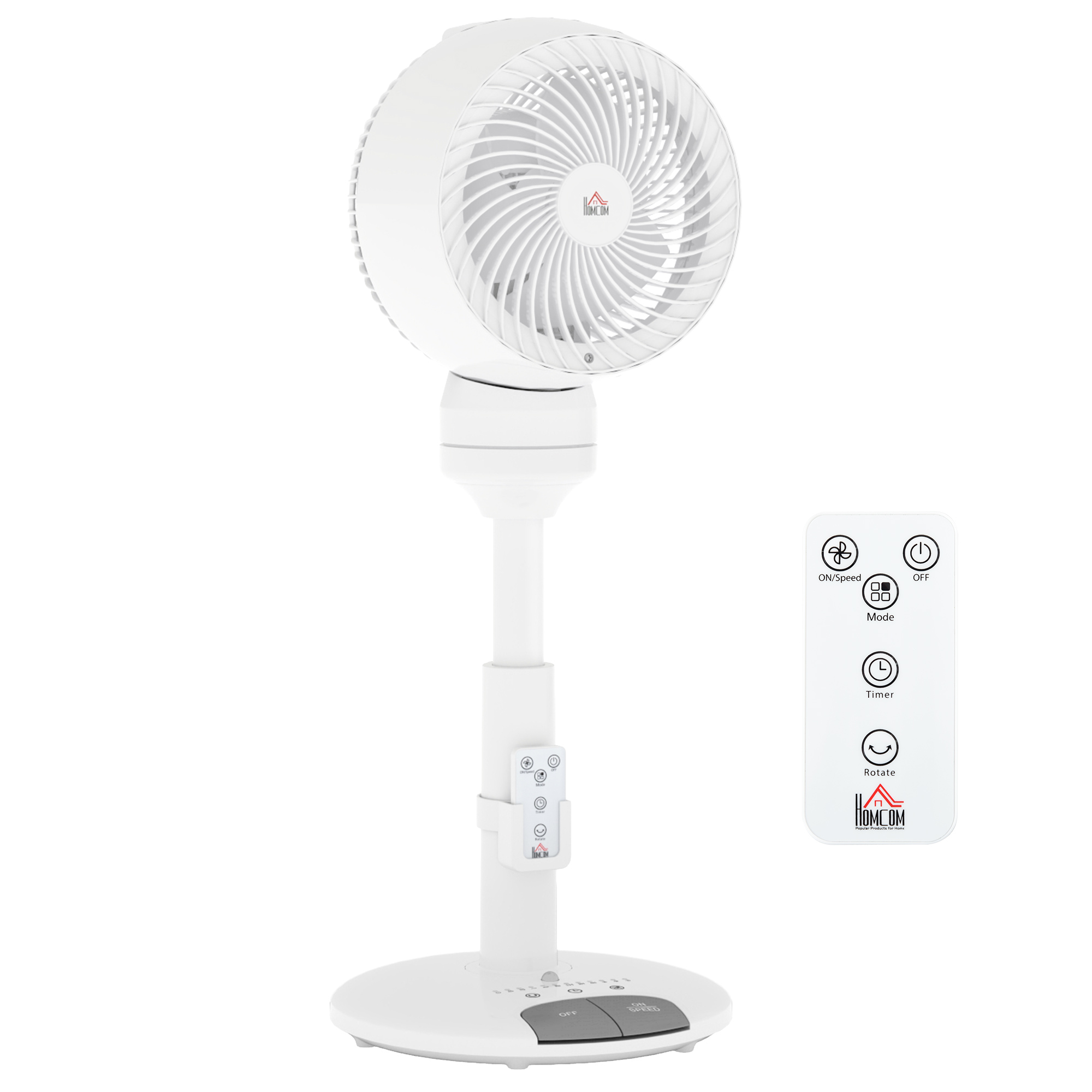 HERON 9'' Air Circulator Fan 3 Speed 3 Mode, 70deg Oscillation 90deg Vertical Tilt, Height Adjustable, Remote Controller, for Living Room, White - 