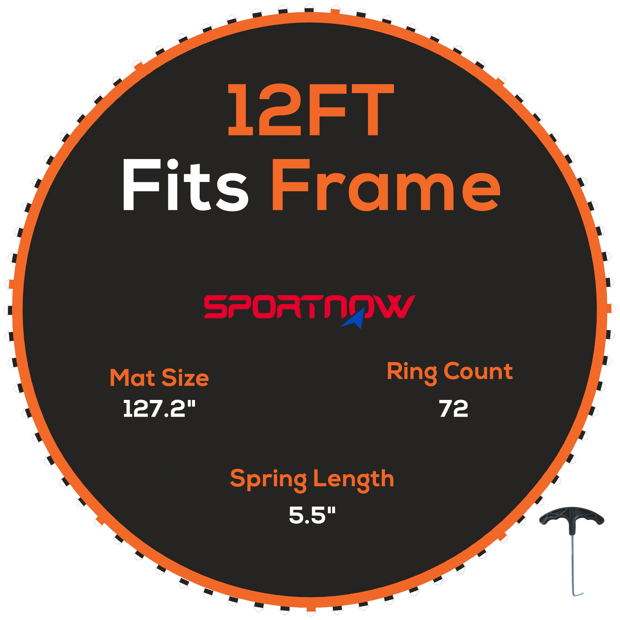 SPORTEDGE Replacement Trampoline Mat with Spring Pull Tool, 72 V-Hooks, for 12ft Trampoline using 14cm Springs, Orange - Life Essentials