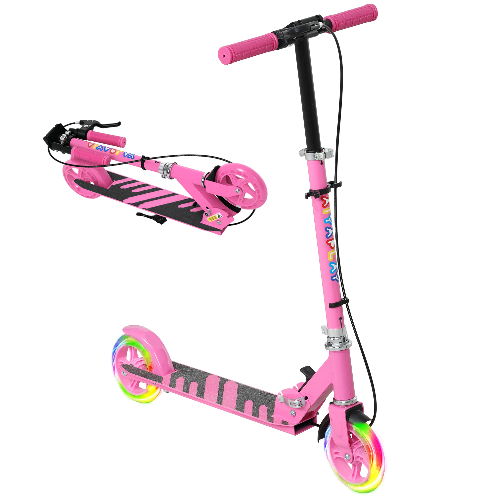 AIVAGO Scooter for Kids Ages 3-8 with Adjustable Handle, 2 Light up Wheels, Handbrake & Rear Brake for Girls and Boys, Pink - Life Essentials