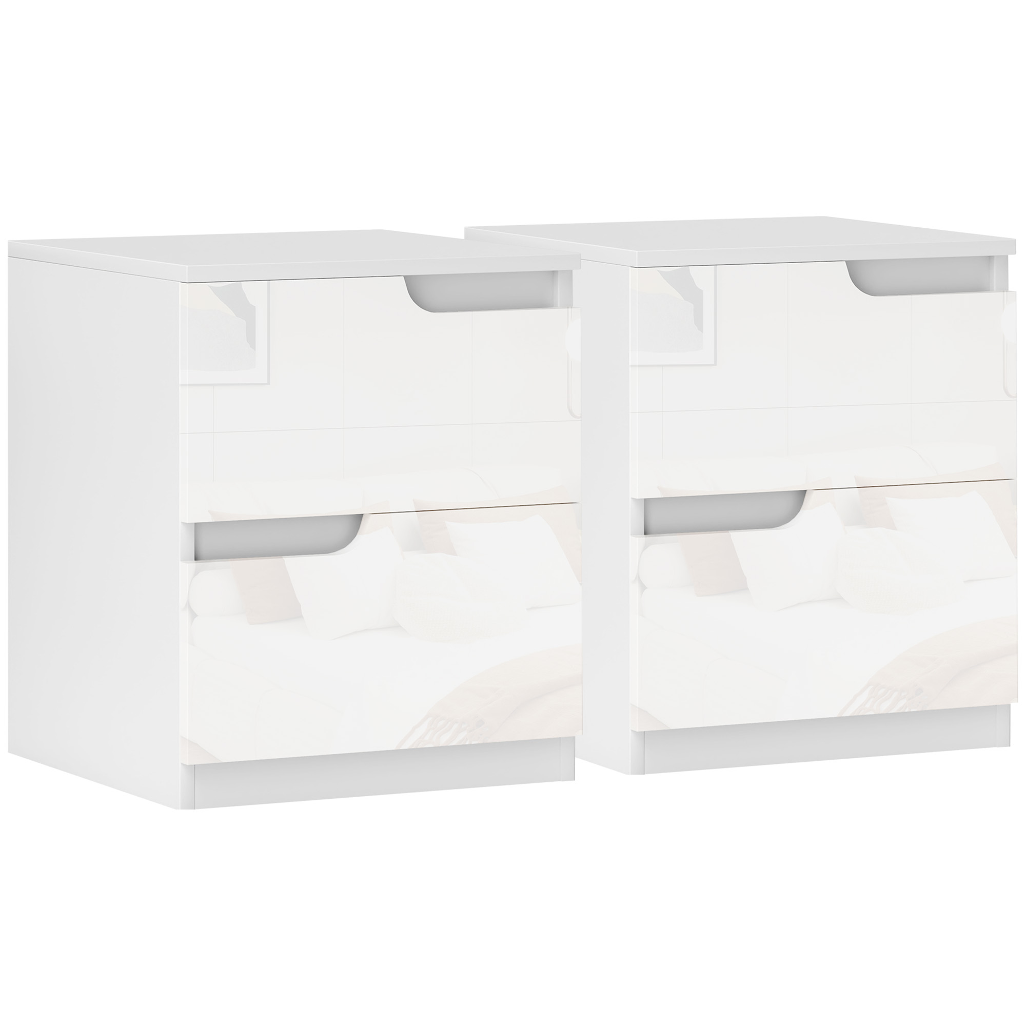HERON High Gloss Bedside Table Set of 2 - White - Life Essentials