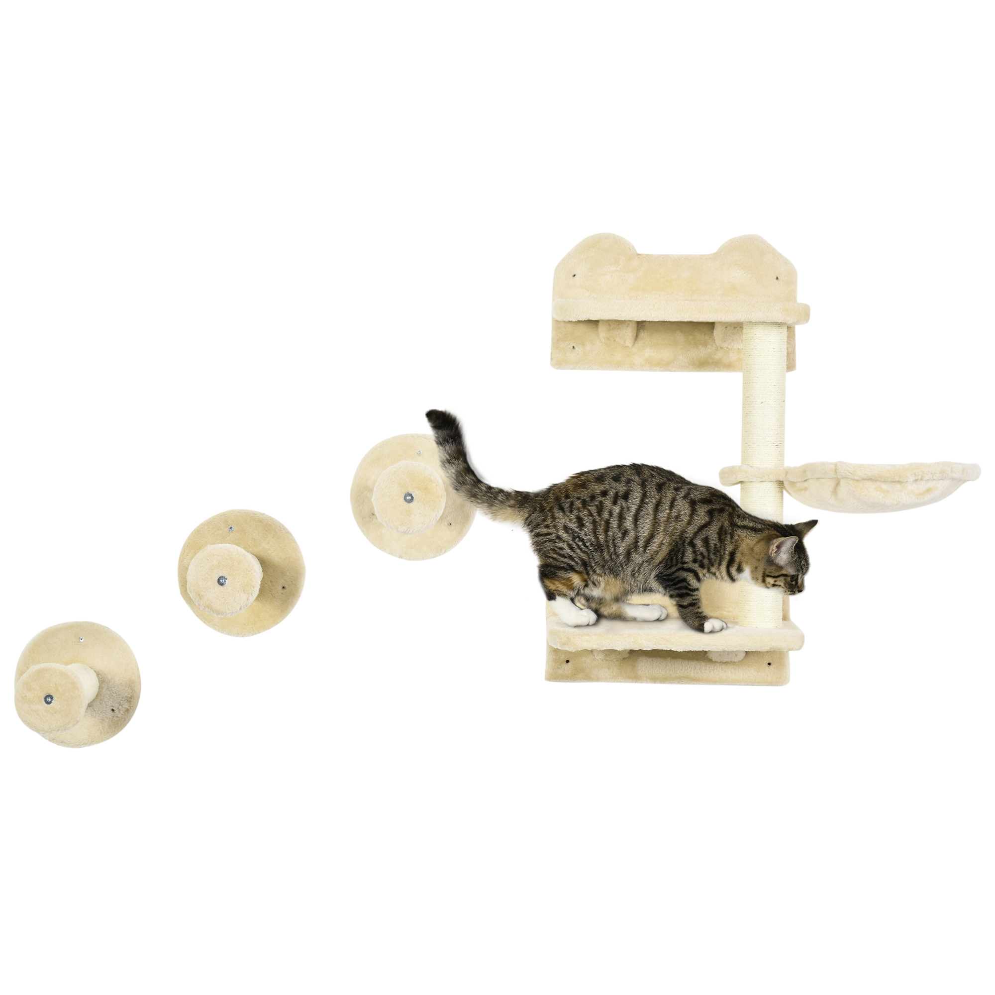 4PCs Cat Shelf, Cat Wall Furniture w/ Hammock, Steps, Platforms, Scratching Post, Wall Mounted Cat Tree for Indoor Cat, Beige - Life Essentials