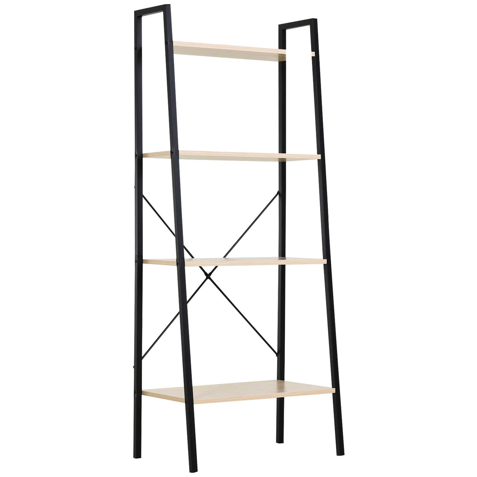 4-Tier Vintage Ladder Shelf Bookcase Wood Storage Rack Stand Plants Display Black natural - Life Essentials