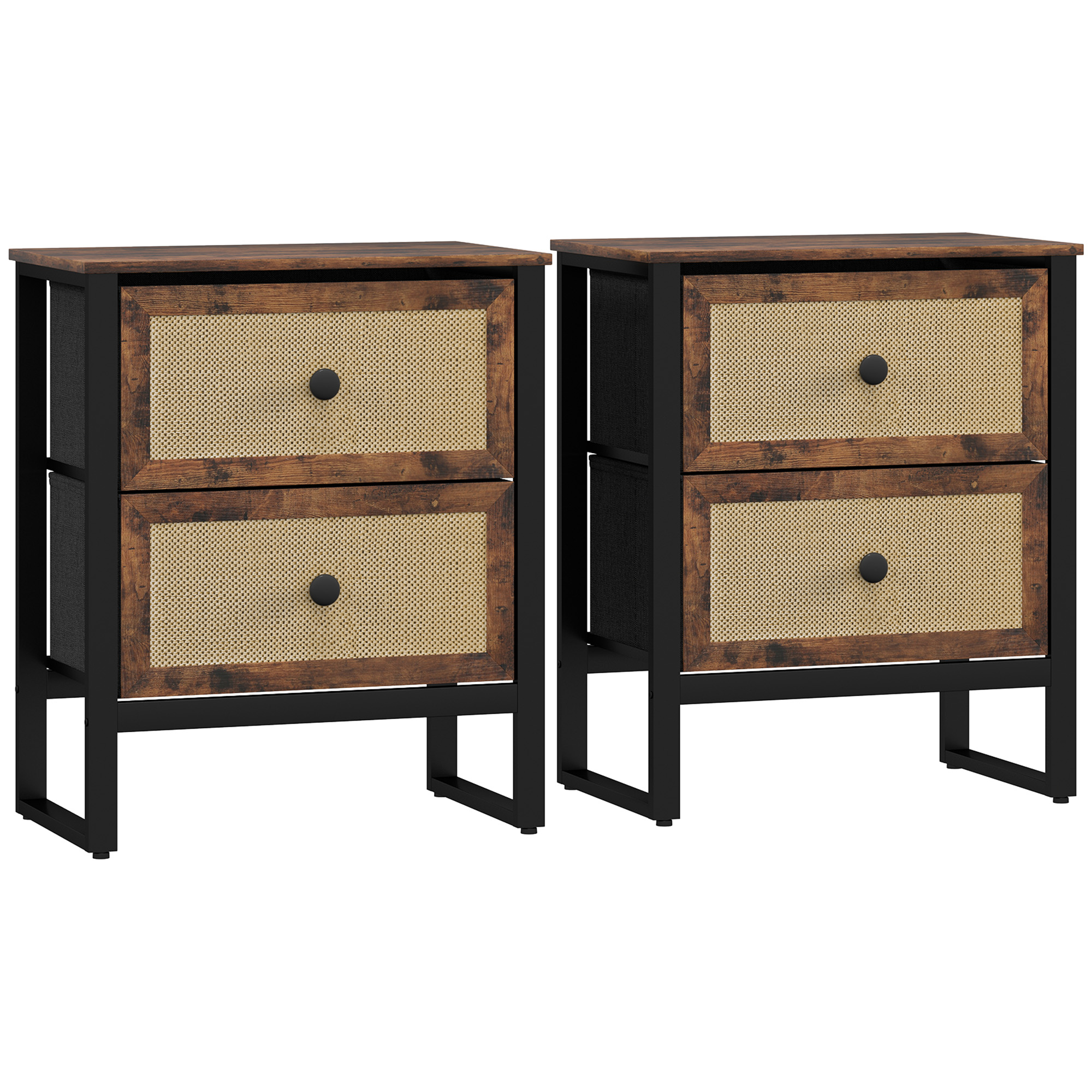 HERON Industrial Natural Bedside Table Set of 2 - Brown - Life Essentials
