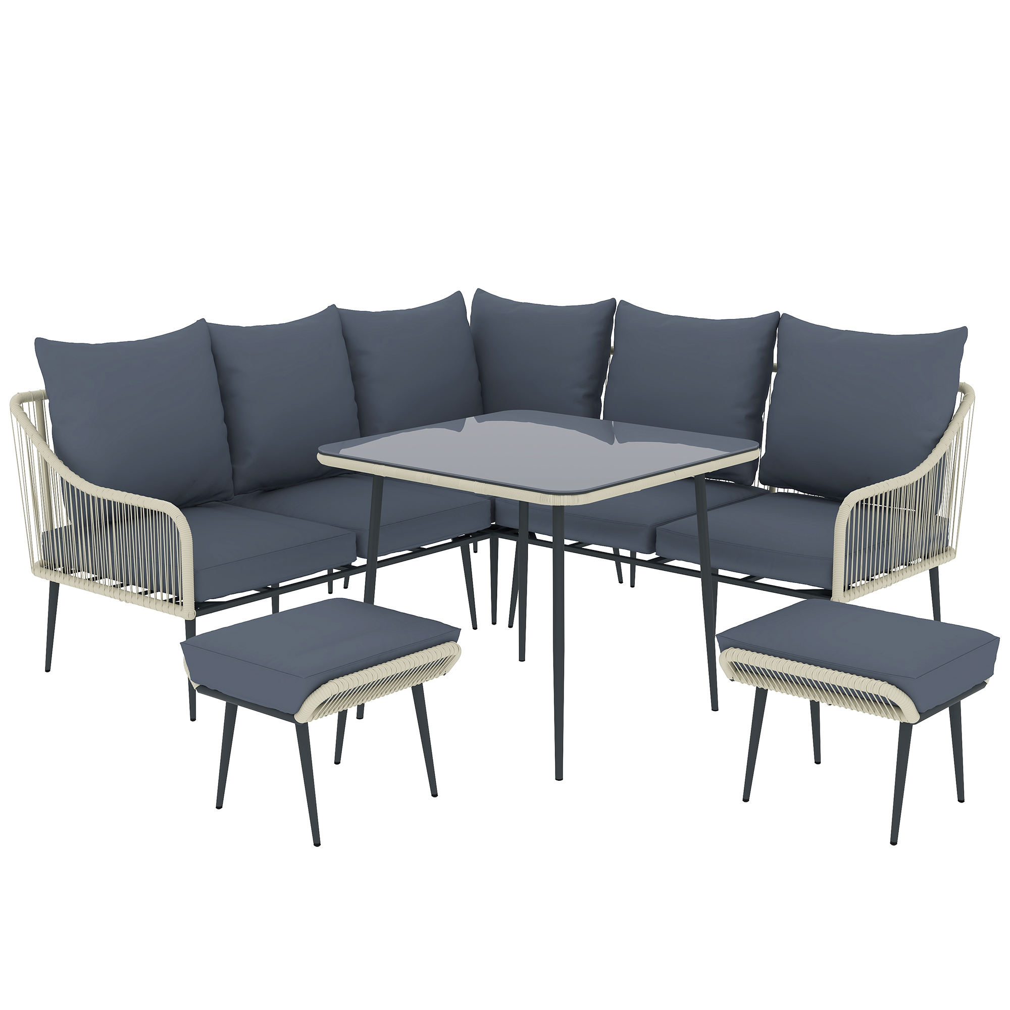 SUNVISTA Six-Piece Rattan Strong Garden Sofa Set - Grey - Life Essentials