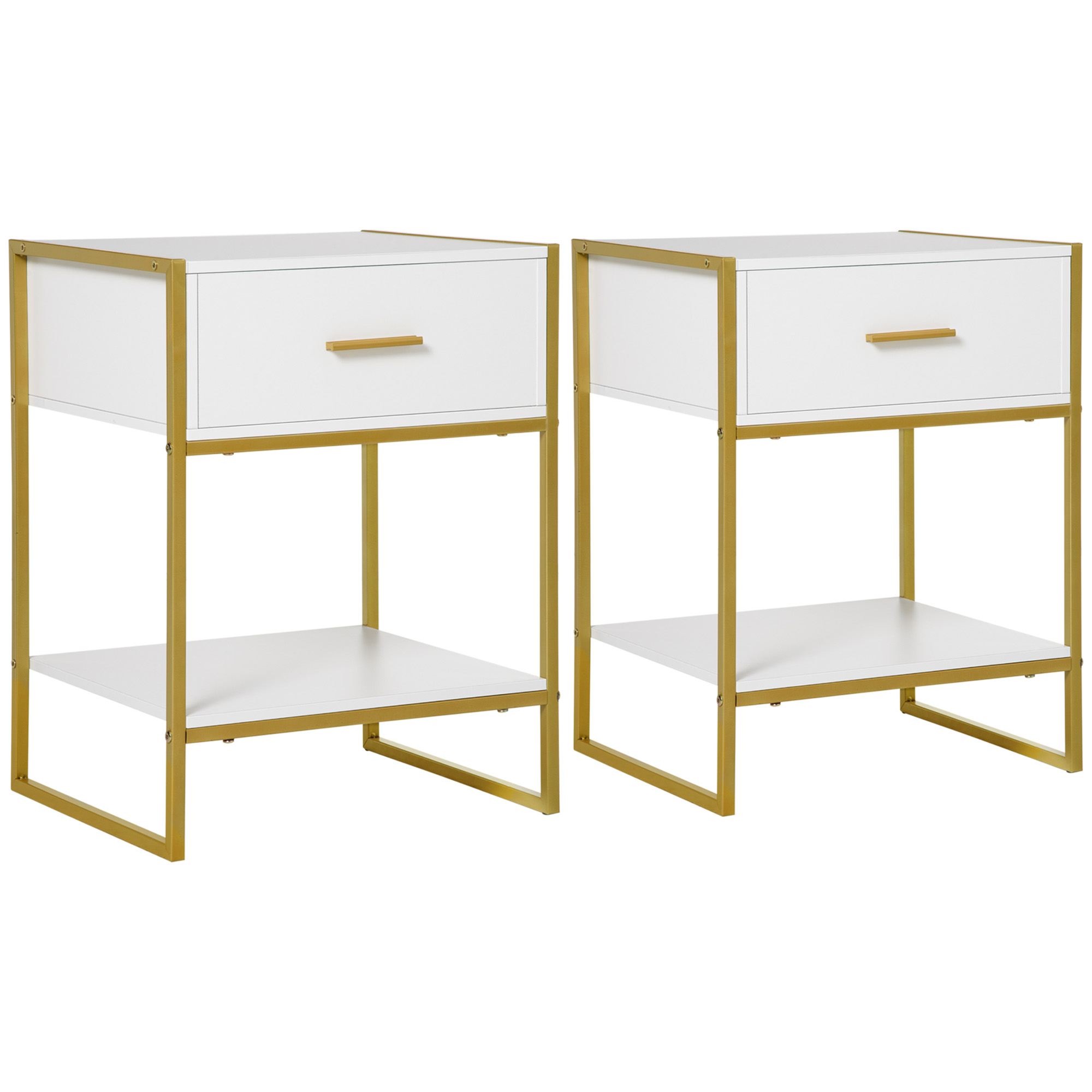 HERON Bedside Table Set of 2 Modern Side Tables Drawer Shelf - White - Life Essentials