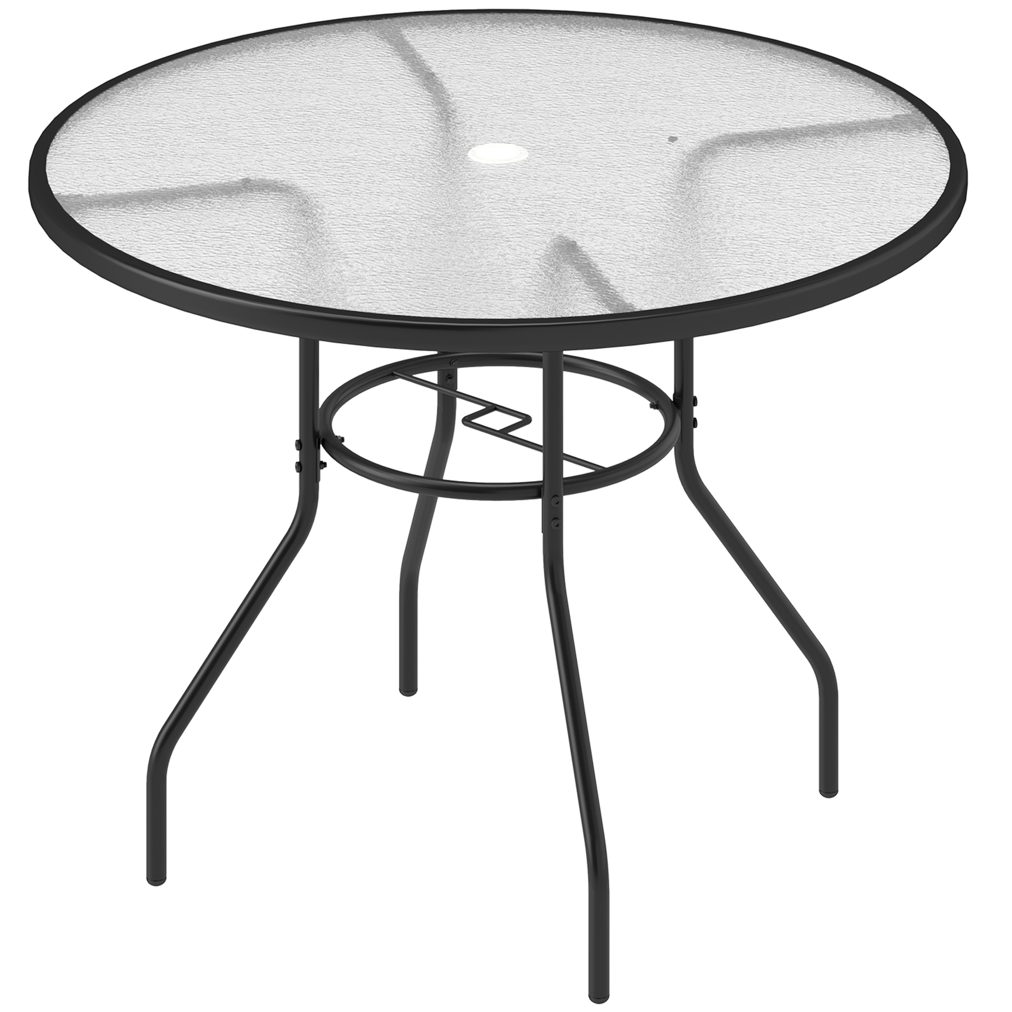 SUNVISTA Glass-Top Garden Table, with Parasol Hole - Black - Life Essentials