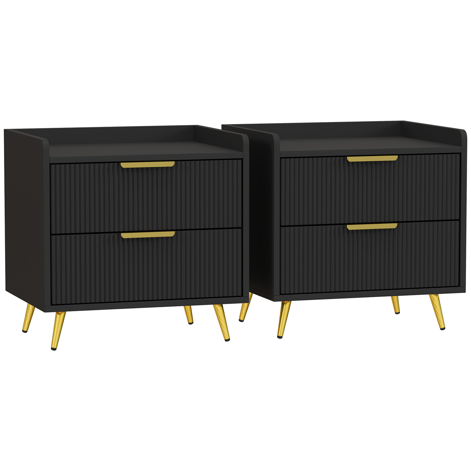HERON Elegant Two Drawer Bedside Table Set of 2 - Black - Life Essentials