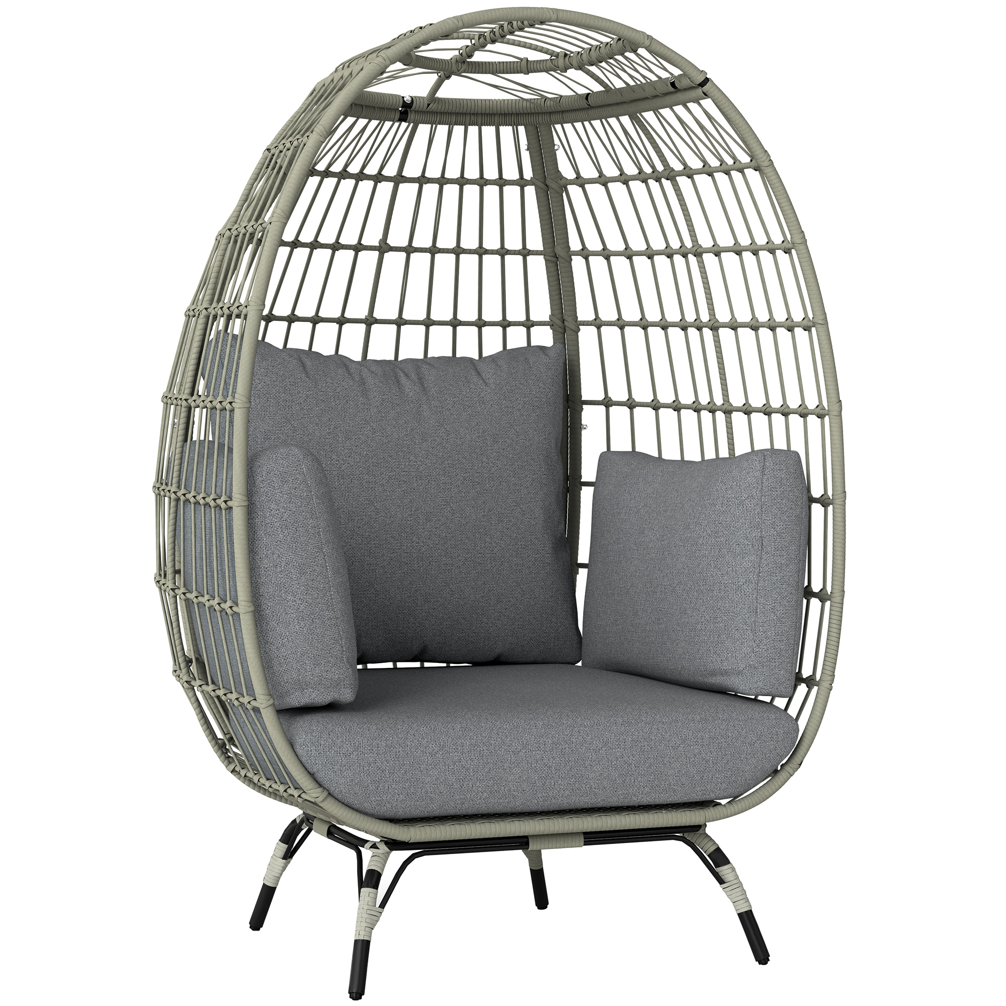 SUNVISTA Rattan Egg Chair with Cushions and Pillows, Charcoal Grey - Life Essentials
