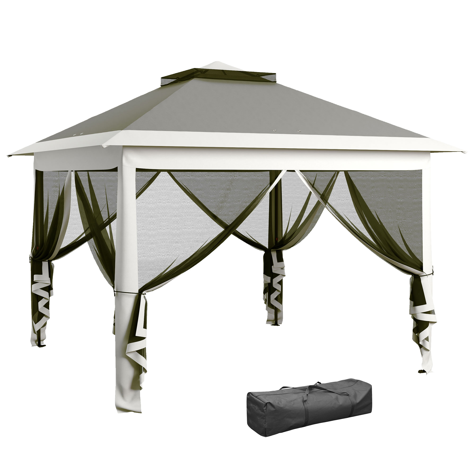 Pop Up Canopy Tent with Double Roof, Zipped Mesh Sidewalls, Carrying Bag, Height Adjustable for Patio Garden, Dark Grey - Life Essentials