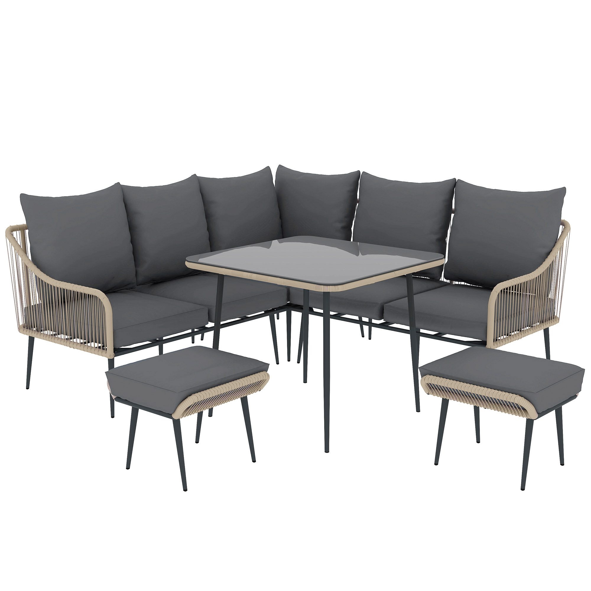 SUNVISTA Six-Piece Rattan Strong Garden Sofa Set - Brown/Grey - Life Essentials
