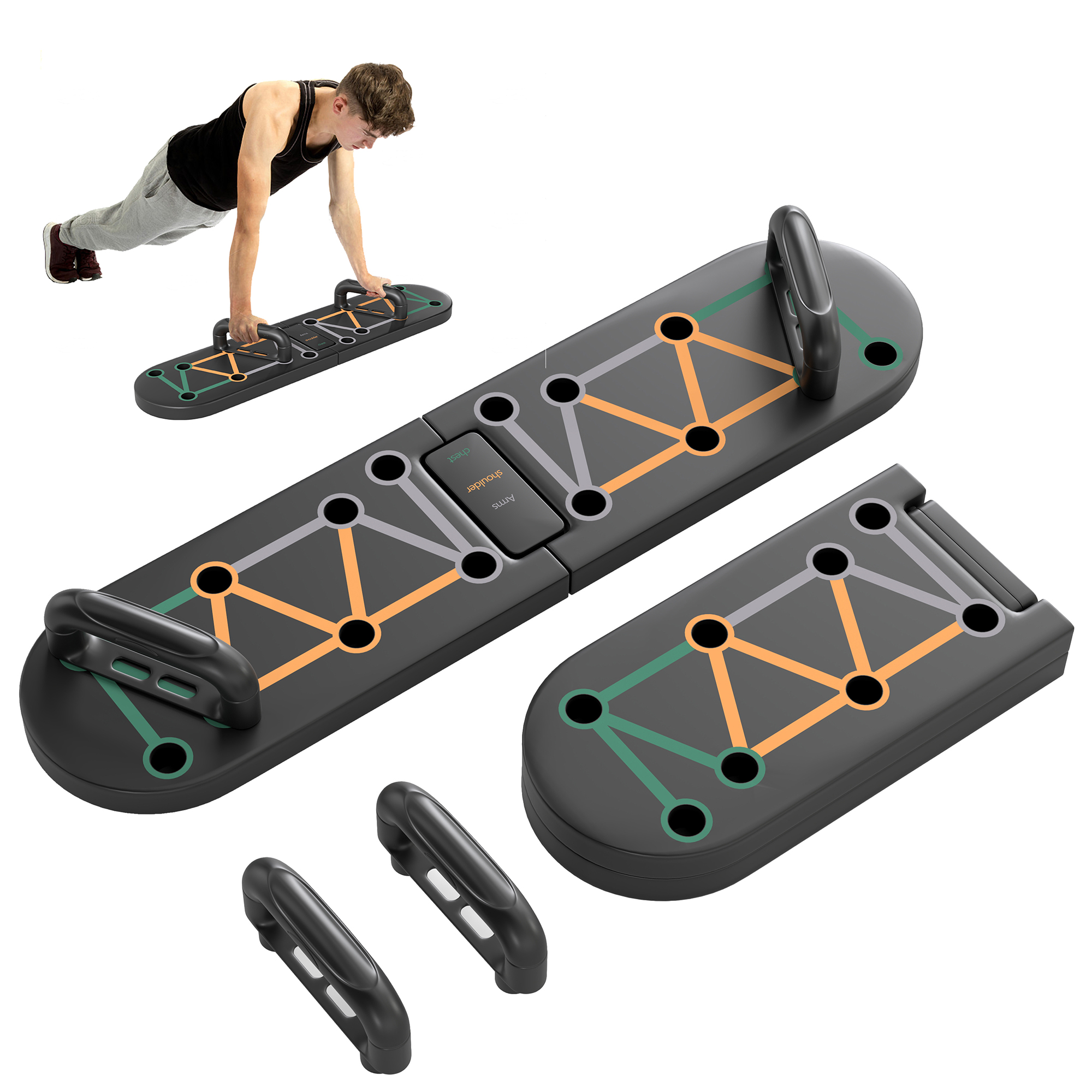 SPORTEDGE 11-in-1 Foldable Push Up Board, Multi-Function Home Gym Equipment with Non-Slip Pads - Black - Life Essentials