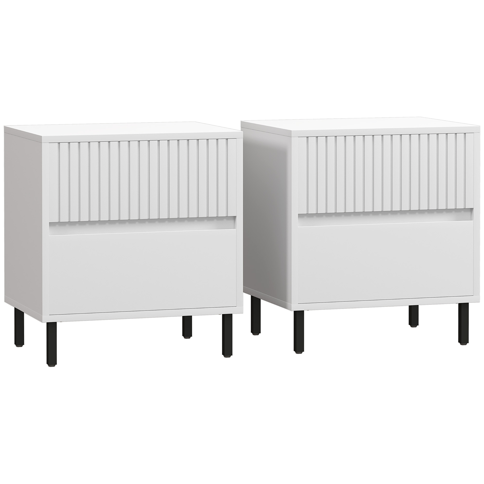 HERON Simple Line Indented Two Drawer Bedside Table Set of 2 - White - Life Essentials