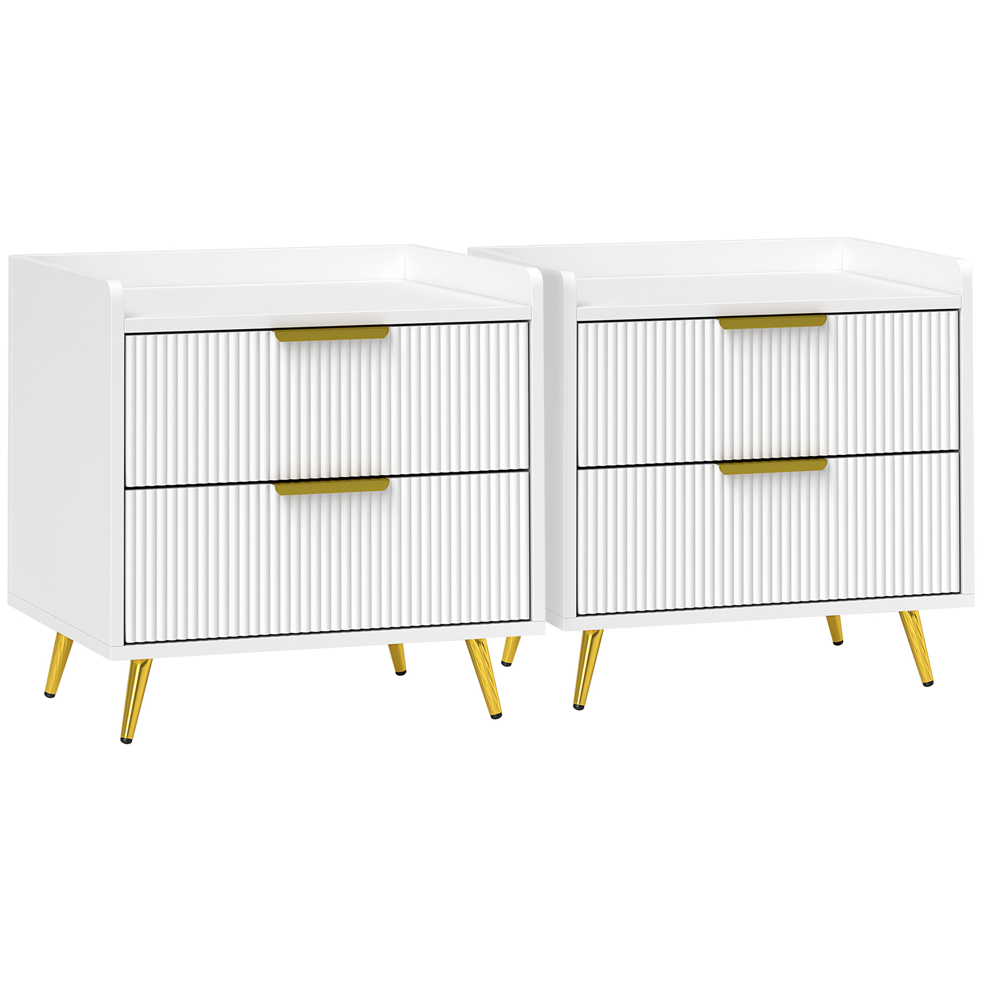 HERON Elegant Two Drawer Bedside Table Set of 2 - White - Life Essentials