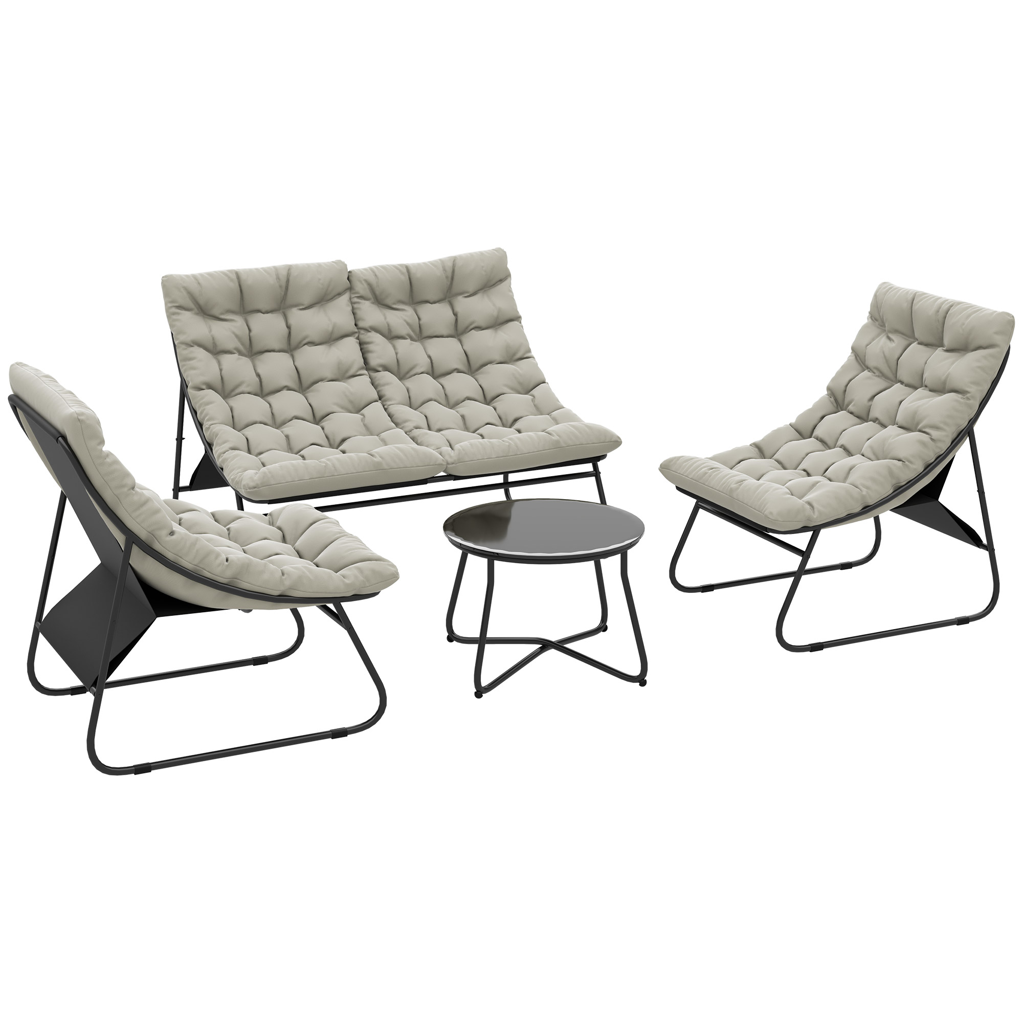 SUNVISTA 4-Seater Outdoor Sofa Set with Cushions & Glass Table, Garden Conversation Set, Light Grey - Life Essentials