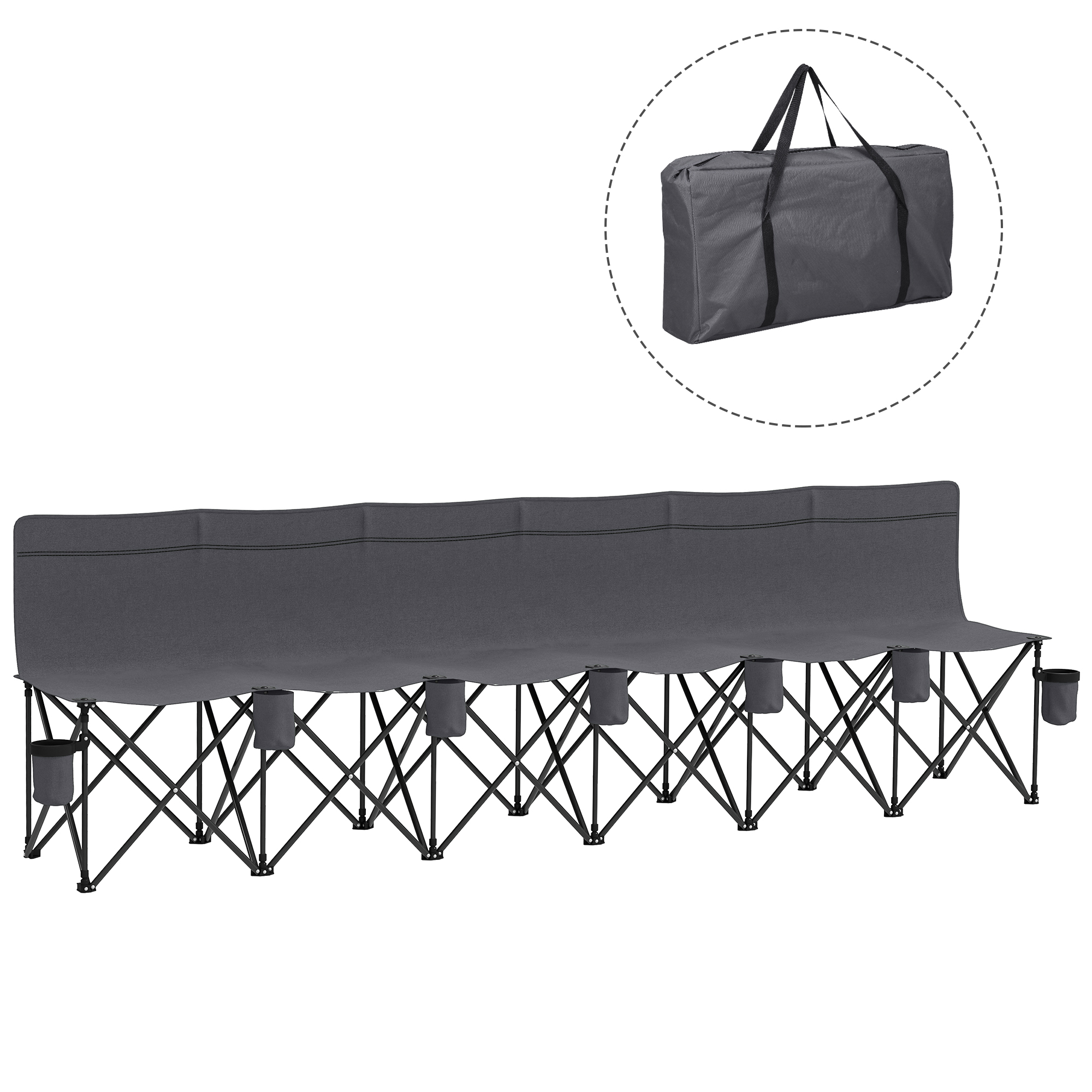 SUNVISTA 6 Seater Folding Camping Chair with Cup Holder & Carry Bag - Charcoal Grey - Life Essentials