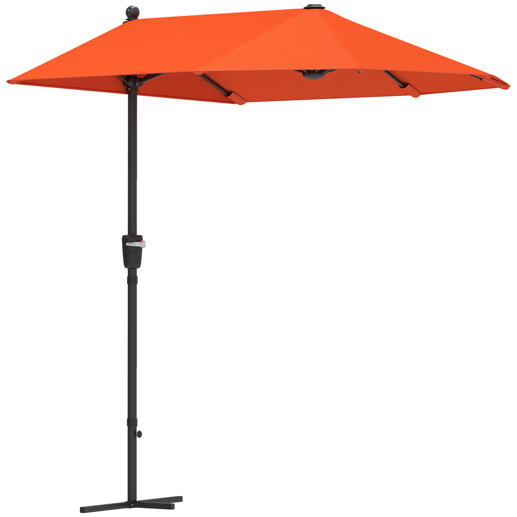 SUNVISTA 2m Half Parasol Market Umbrella Garden Balcony Parasol with Crank Handle, Cross Base, Double-Sided Canopy, Orange - Life Essentials