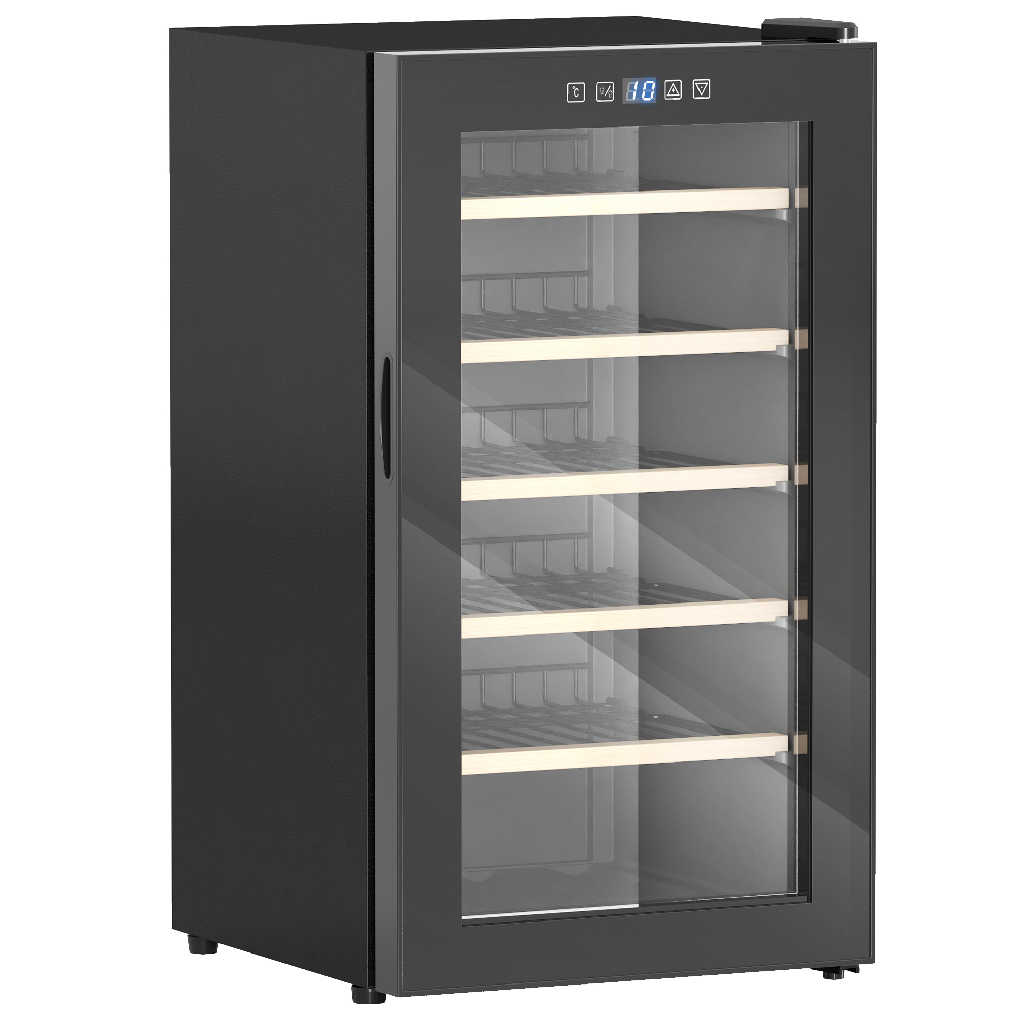 HERON 41 Bottle Wine Fridge, 91L Freestanding Cooler with Glass Door, LED, Temp Control, Black - Life Essentials