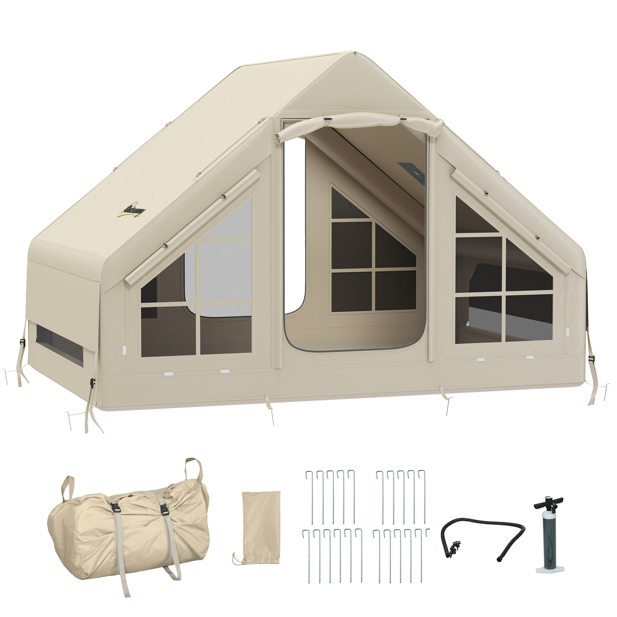 SUNVISTA Inflatable Camping Tent, 2-4 Person, Waterproof with Pump & Carry Bag, Beige - Life Essentials