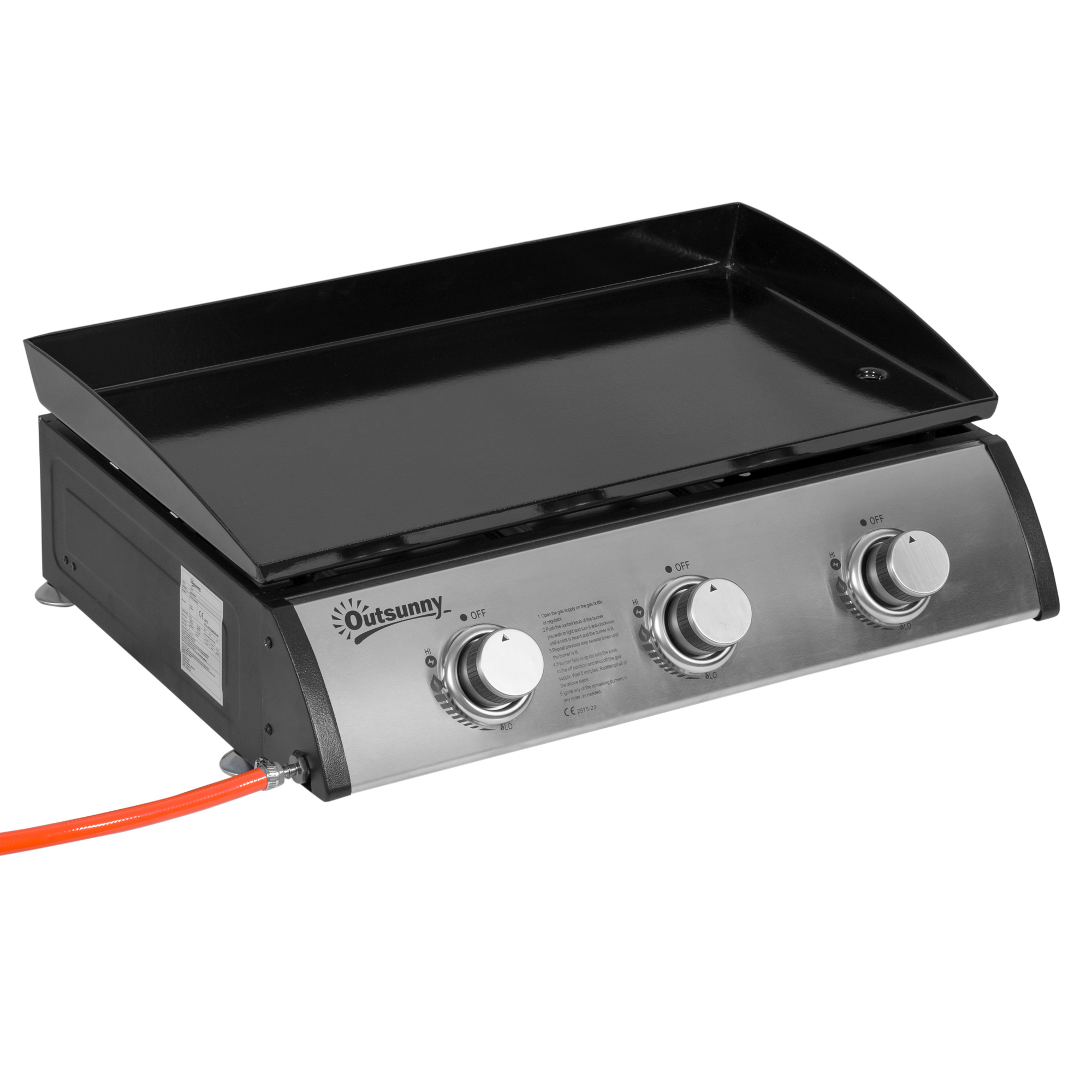 Gas Plancha Grill with 3 Stainless Steel Burner, 9kW, Portable Tabletop Gas BBQ w/Non-Stick Griddle for Camping Picnic Garden Party Festival - Life 