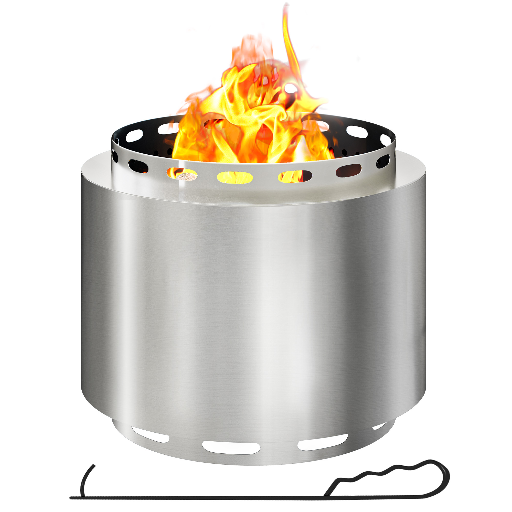Smokeless Fire Pit, 48.5cm Portable Wood Burning Firepit with Poker for Garden Camping Bonfire Party, Stainless Steel, Silver - Life Essentials