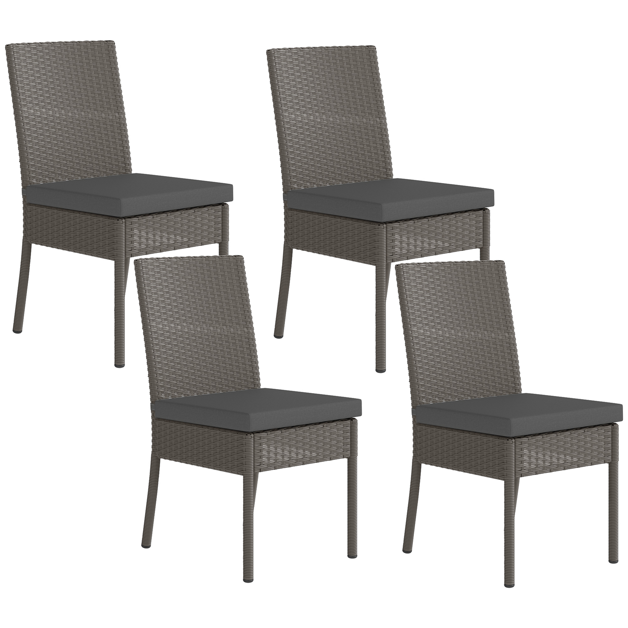 SUNVISTA Set of Four Armless Rattan Garden Chairs - Dark Grey - Life Essentials