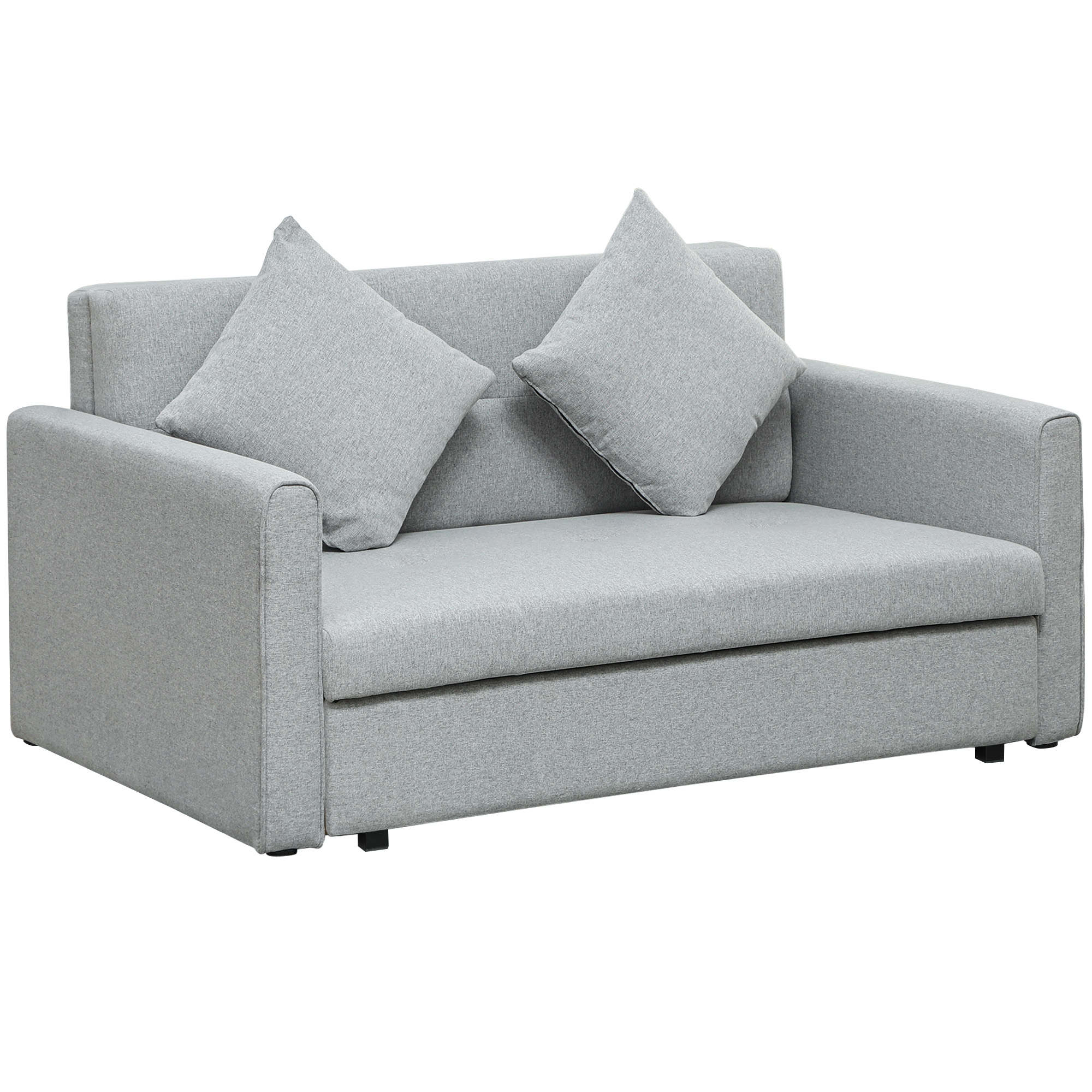 HERON 2-Seater Sofa Bed, Convertible Linen Loveseat with Cushions & Storage, Light Grey - Life Essentials