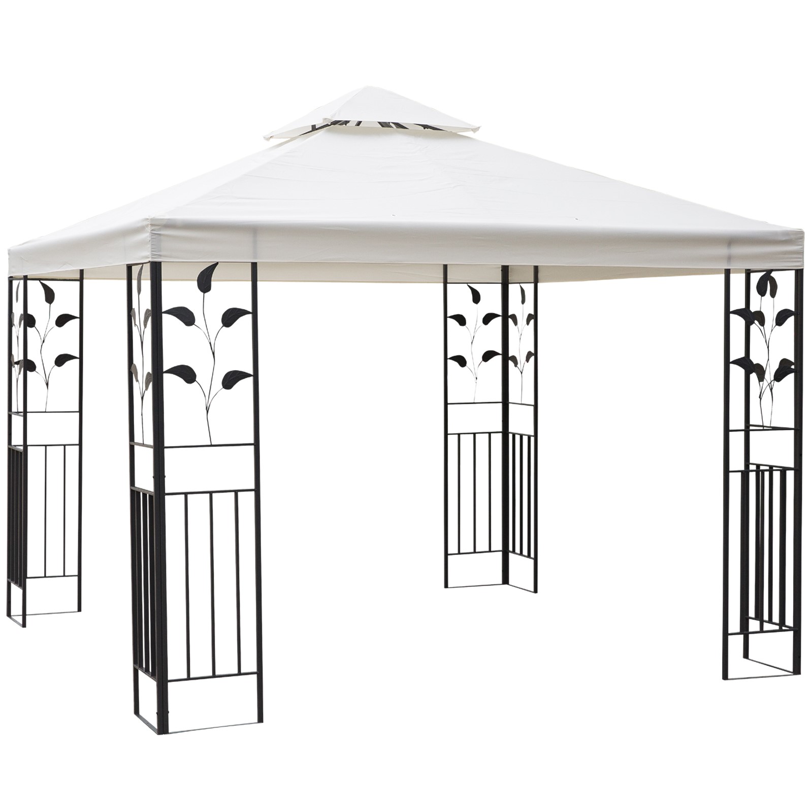 3 x 3m Outdoor Garden Steel Gazebo with 2 Tier Roof, Patio Canopy Marquee Patio Party Tent Canopy Shelter Vented Roof Decorative Frame Cream - Life 
