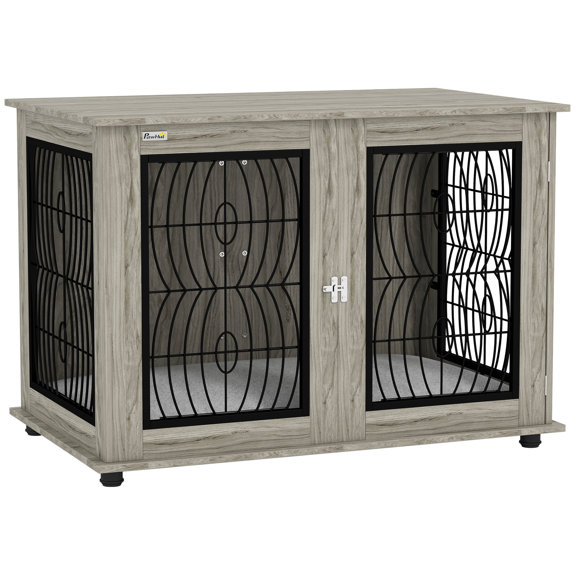 Shelley 44.5 Inch Indoor Dog Crate End Table with Soft Cushion for Extra Large Dogs - Grey - Life Essentials