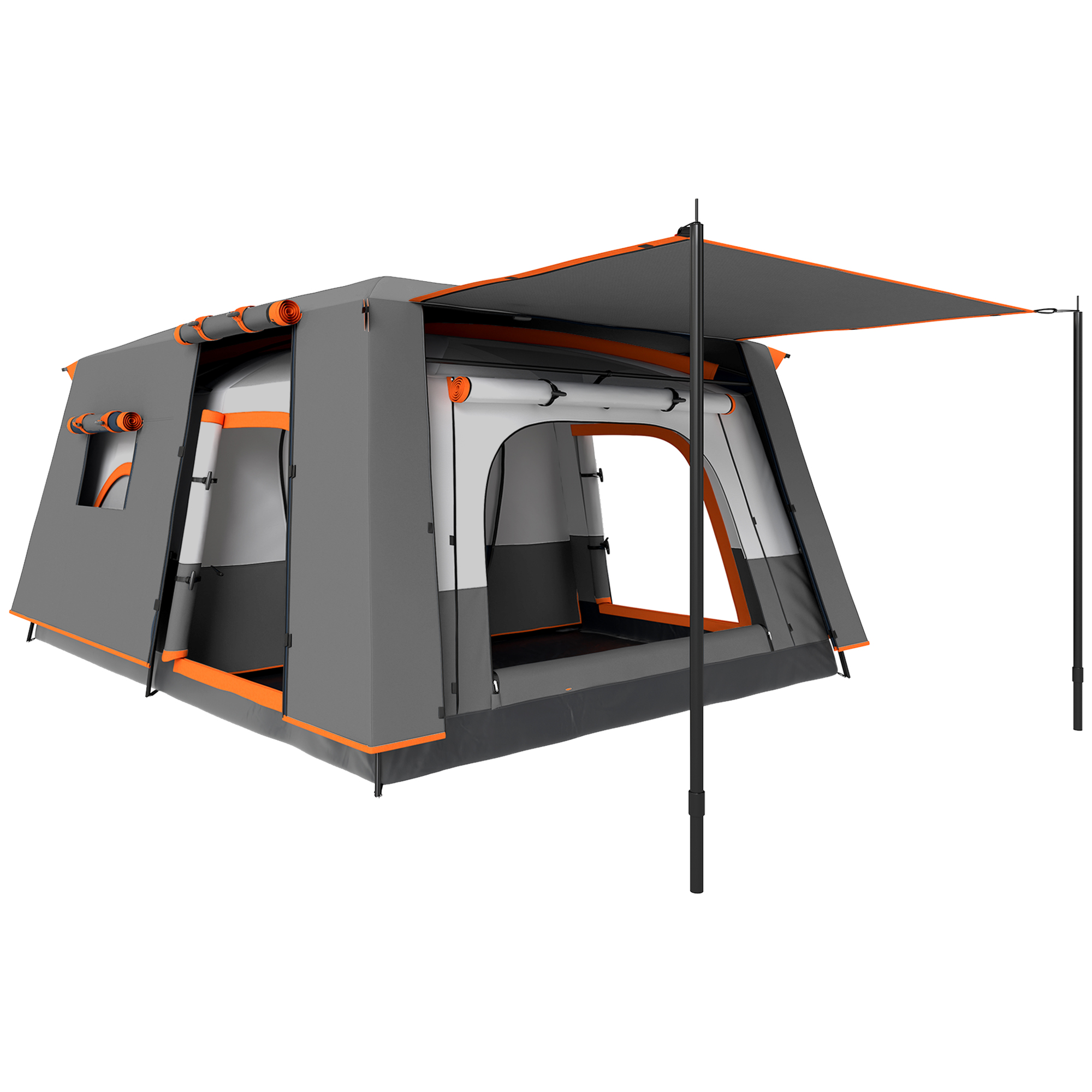 SUNVISTA 4-6 Man Camping Tent, Double Layer Tunnel Tent with Porch & 2 Bedrooms, Waterproof - Grey - Life Essentials