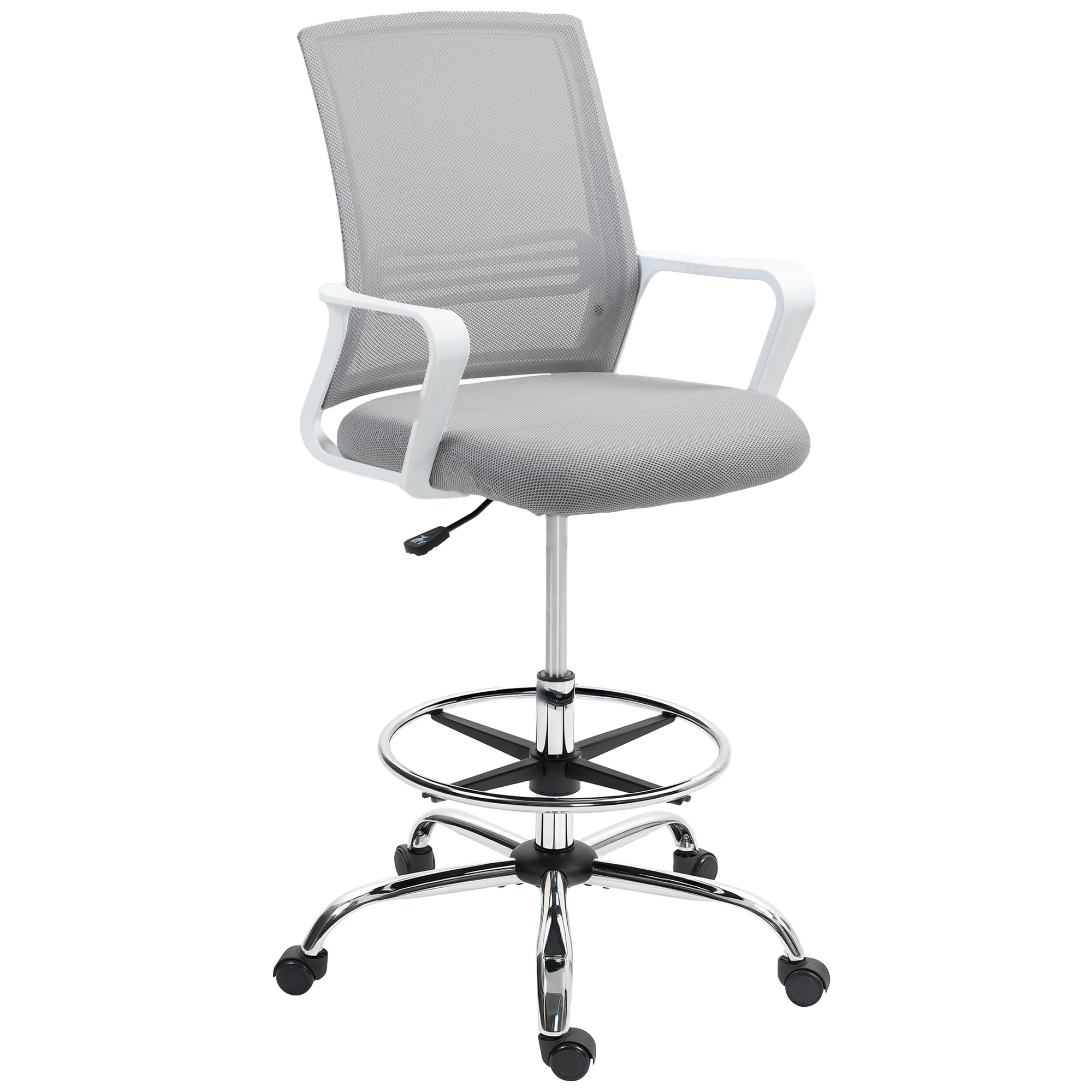 HERON Draughtsman Chair, Mesh Drafting Chair, Ergonomic Office Chair with Lumbar Support, Adjustable Foot Ring, Grey - Life Essentials