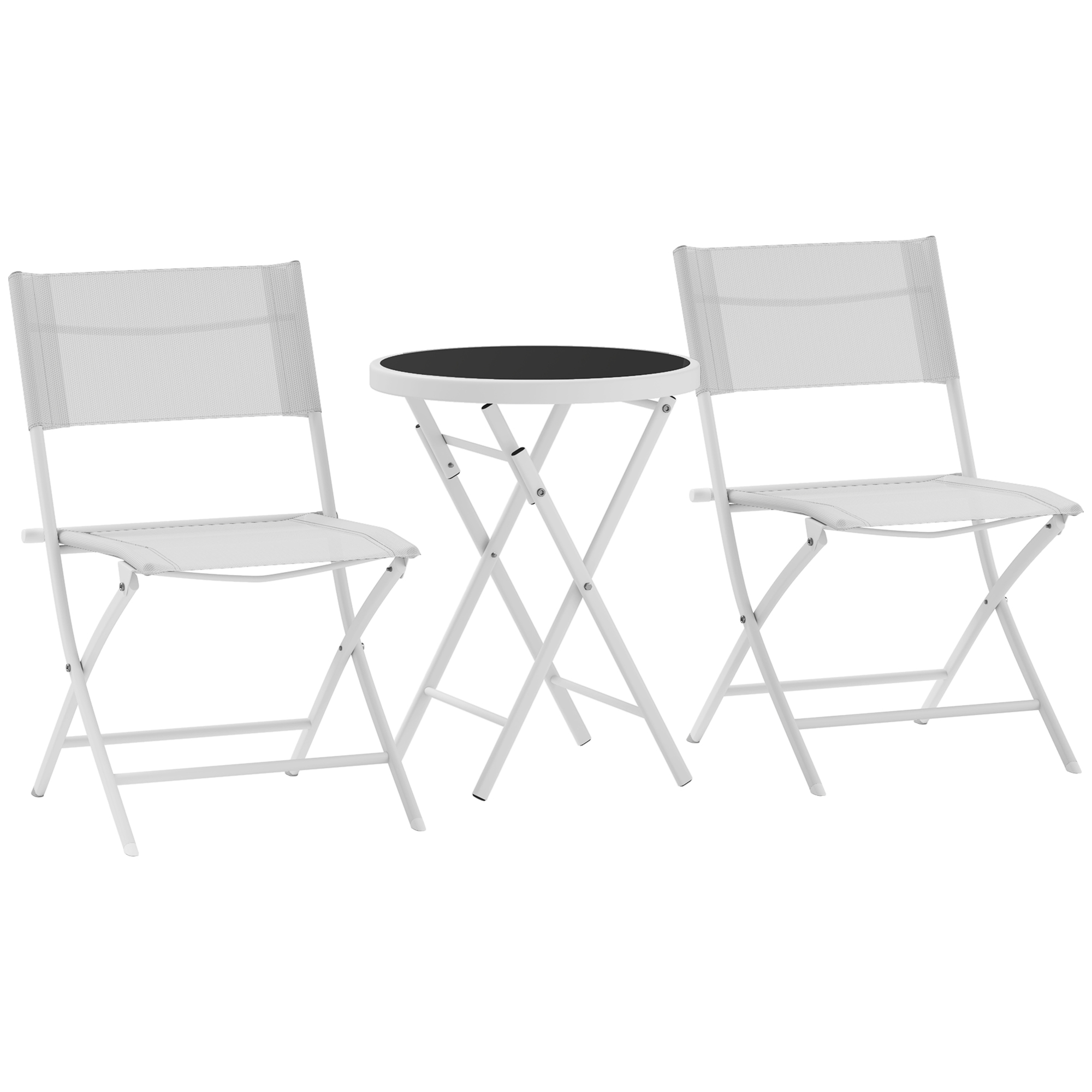 SUNVISTA 3 Pieces Outdoor Bistro Set, Glass Top Outdoor Table and 2 Folding Chairs with Protecting Feet, White - Life Essentials