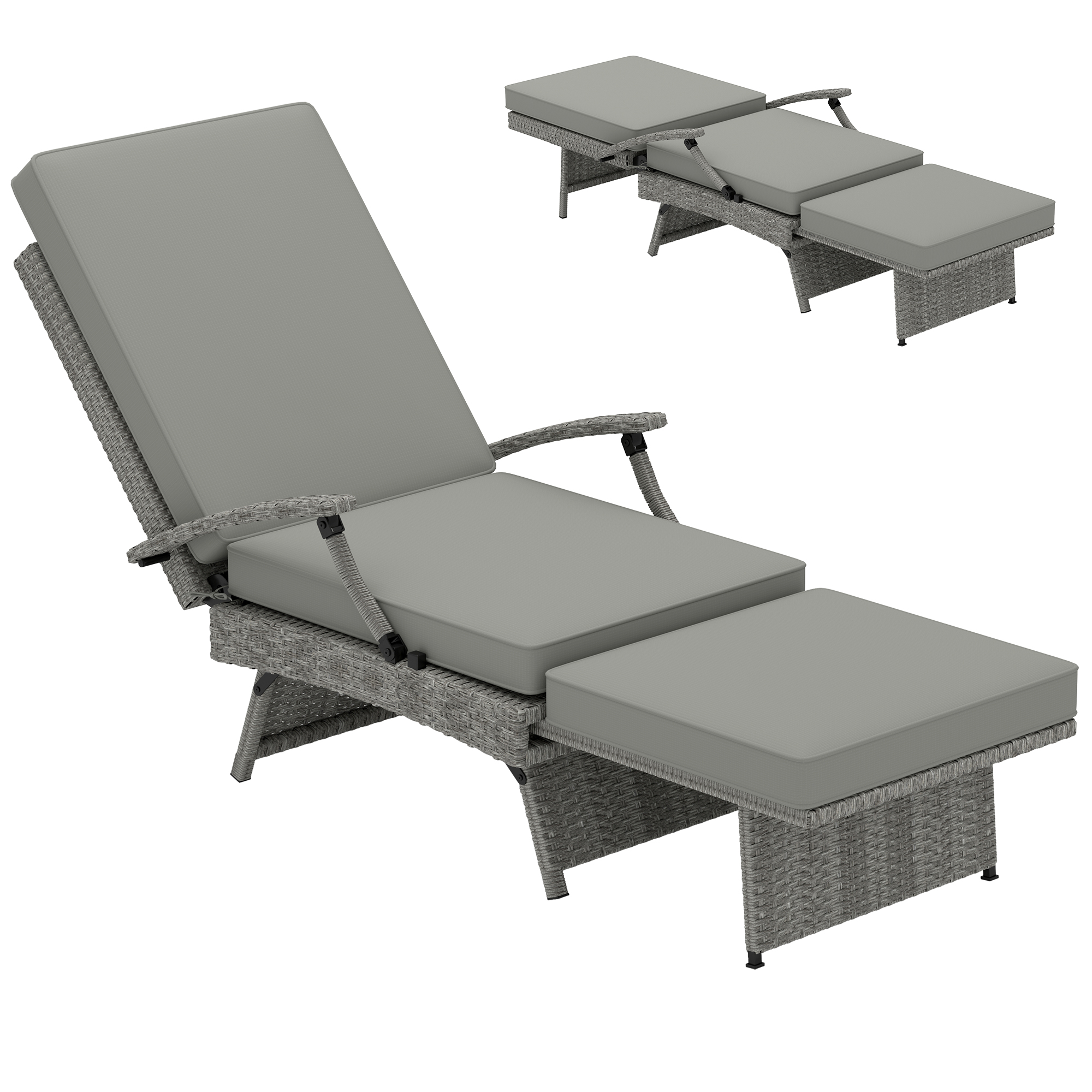 SUNVISTA 80degree Reclining Rattan Lounger - Grey - Life Essentials