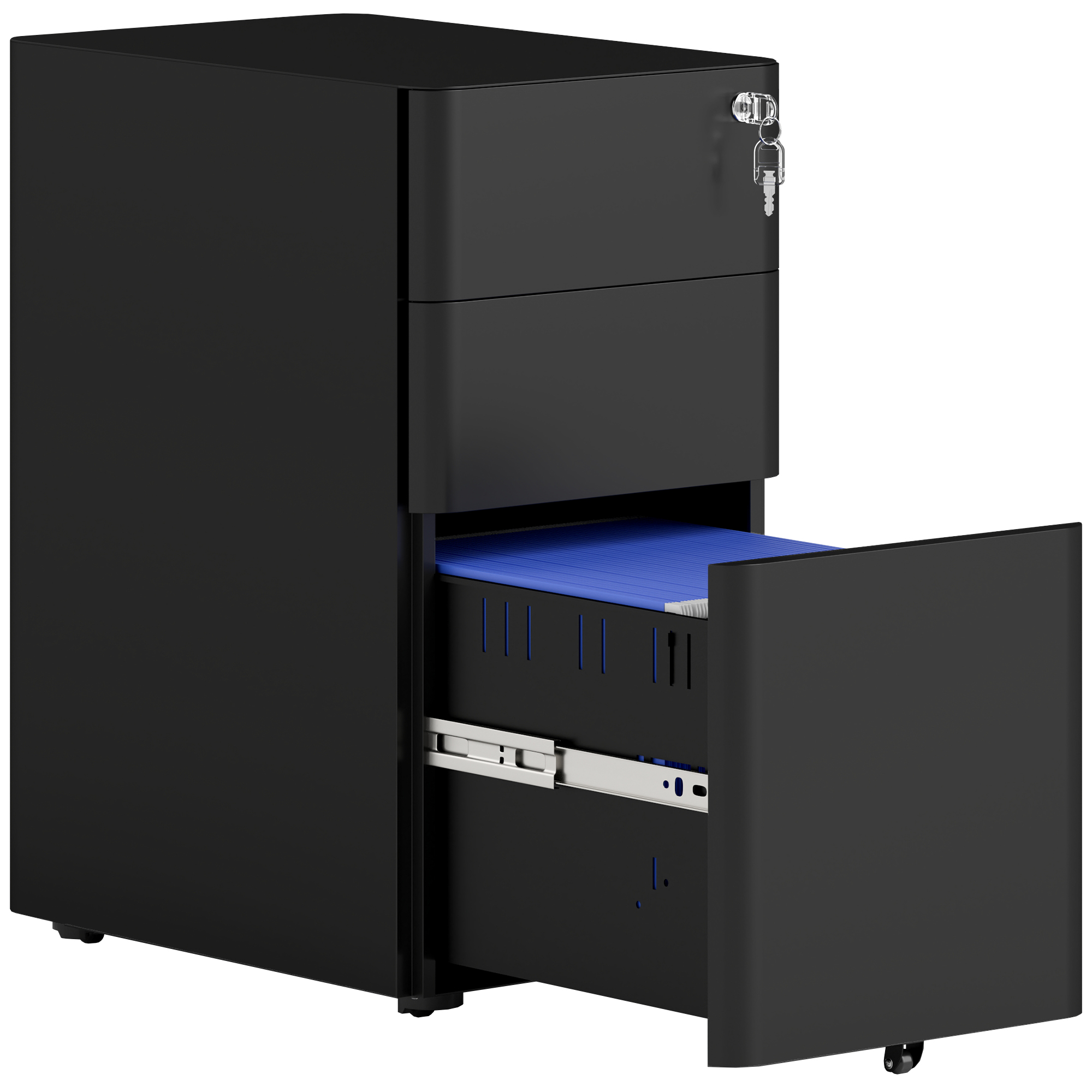VONSETTA 3-Drawer Steel Filing Cabinet with Lock - Black - Life Essentials