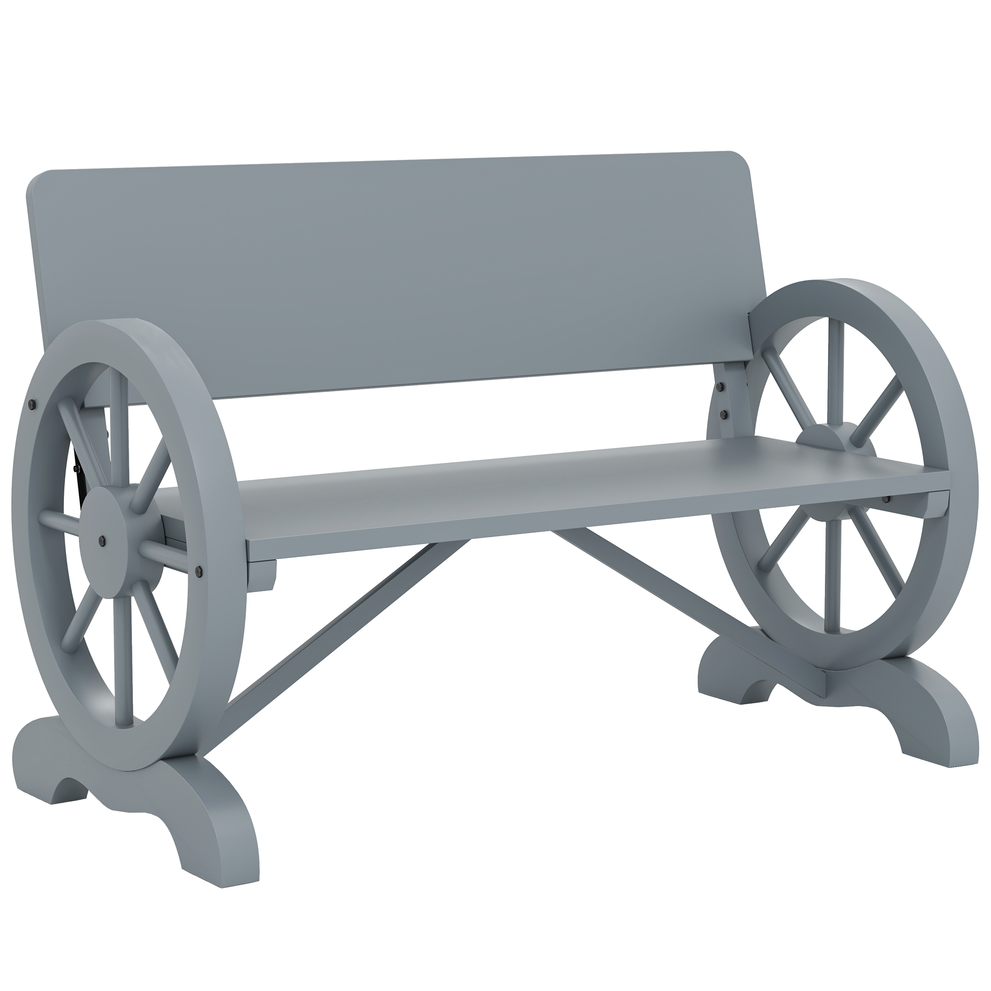 SUNVISTA Fir Wood 2-Seater Outdoor Garden Wagon Wheel Bench, Grey - Life Essentials