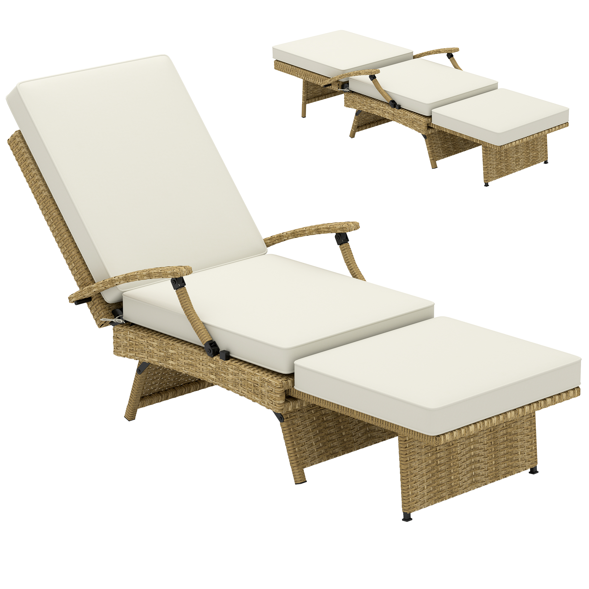 SUNVISTA 80degree Reclining Rattan Lounger - White/Beige - Life Essentials