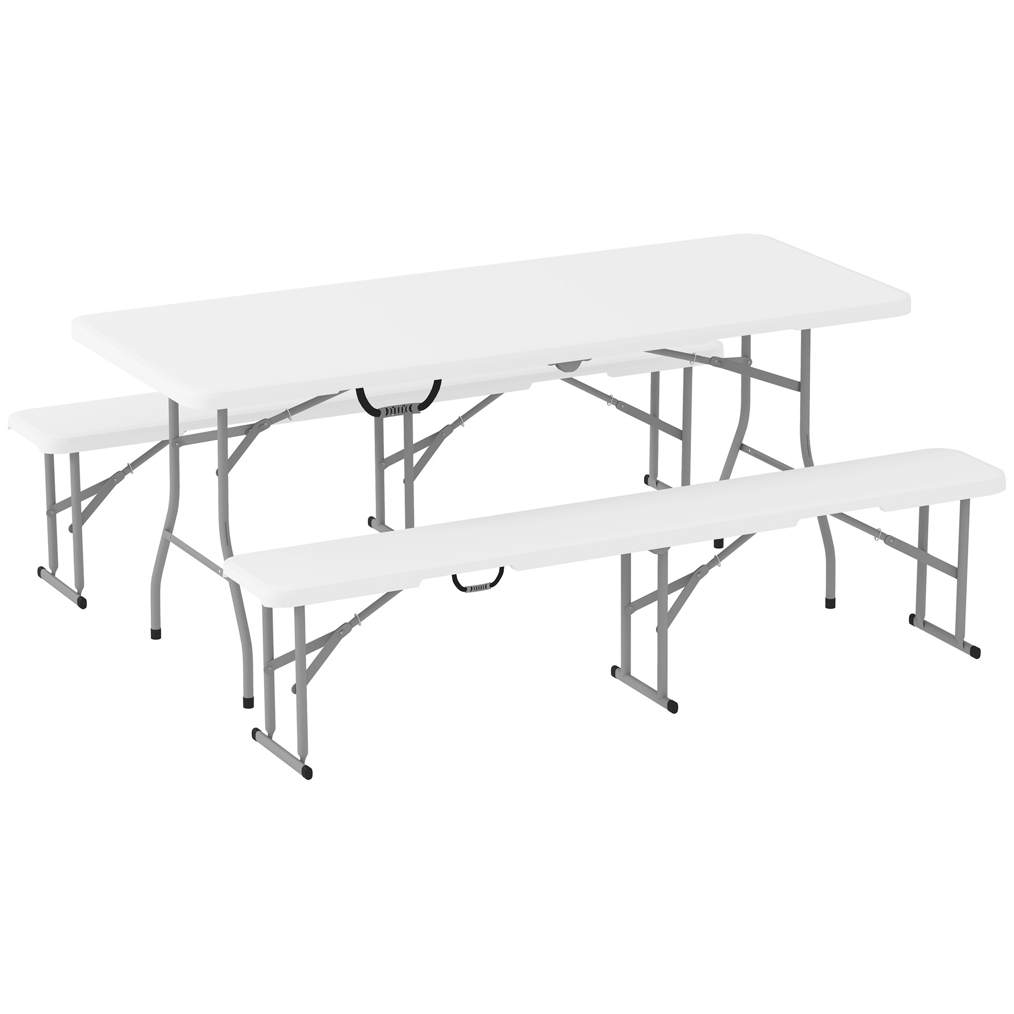 SUNVISTA 3-Piece 6ft Folding Picnic Table & Bench Set, Portable HDPE Camping Set with Handles, White - Life Essentials