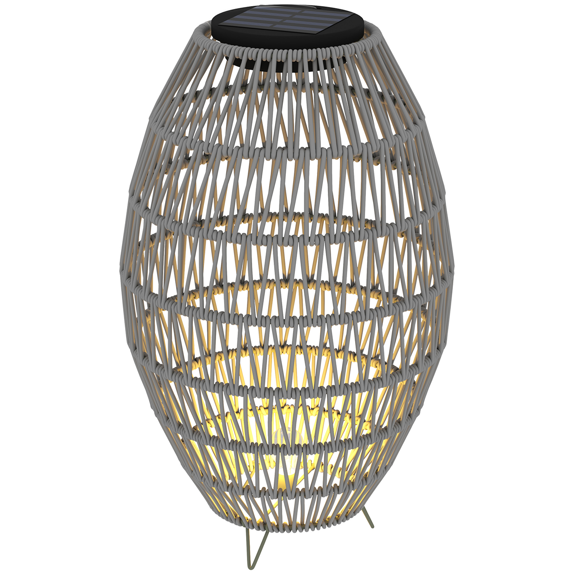 SUNVISTA Rattan Solar Lamp, Garden Solar Lantern with Auto On/Off Light, IP44 Waterproof, Decorative Outdoor Rattan Lamp for Porch, Pathway, Grey - 