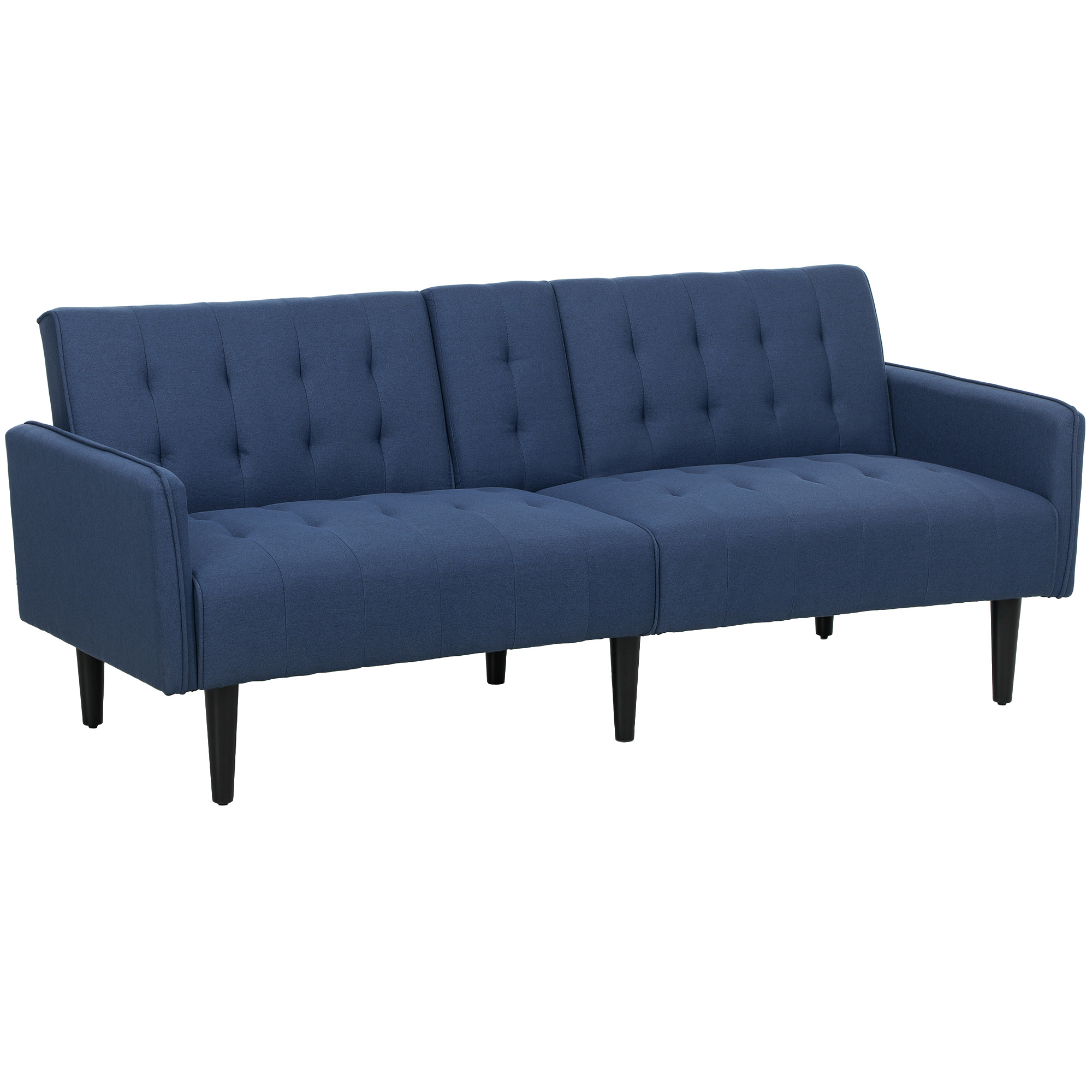 HERON Upholstered Click Clack Sofa Bed, Linen-Feel 3 Seater Sofa Bed with Storage and Cupholders, Dark Blue - Life Essentials