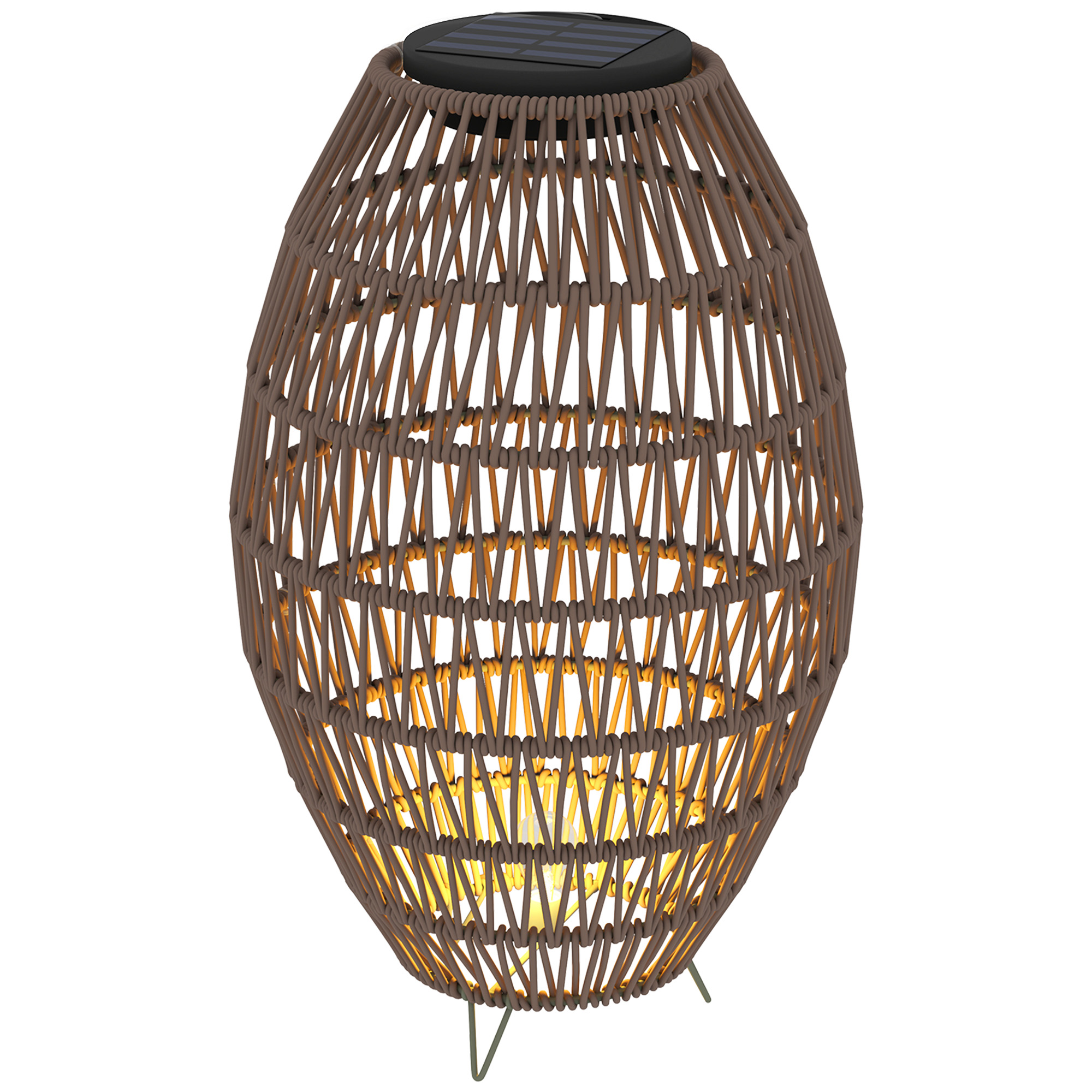SUNVISTA Rattan Solar Lantern, Auto On/Off Garden Lamp, IP44 Waterproof, Outdoor Decorative Light, Dark Brown - Life Essentials