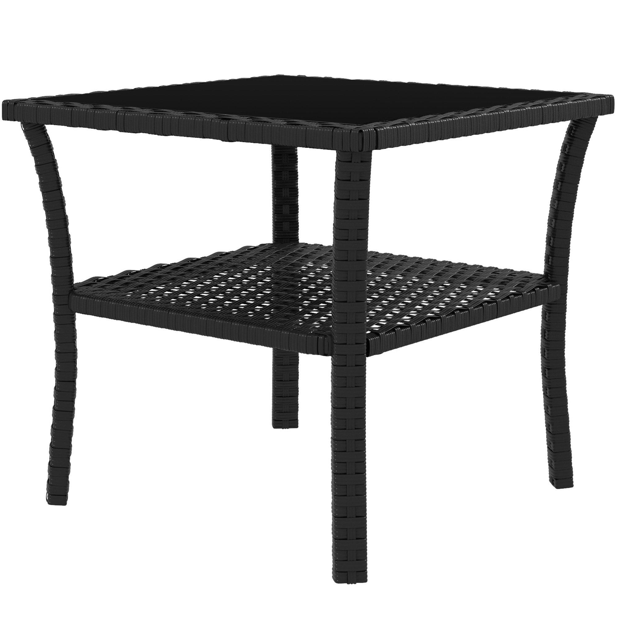 SUNVISTA Two-tier PE Rattan Square Coffee Table - Black - Life Essentials