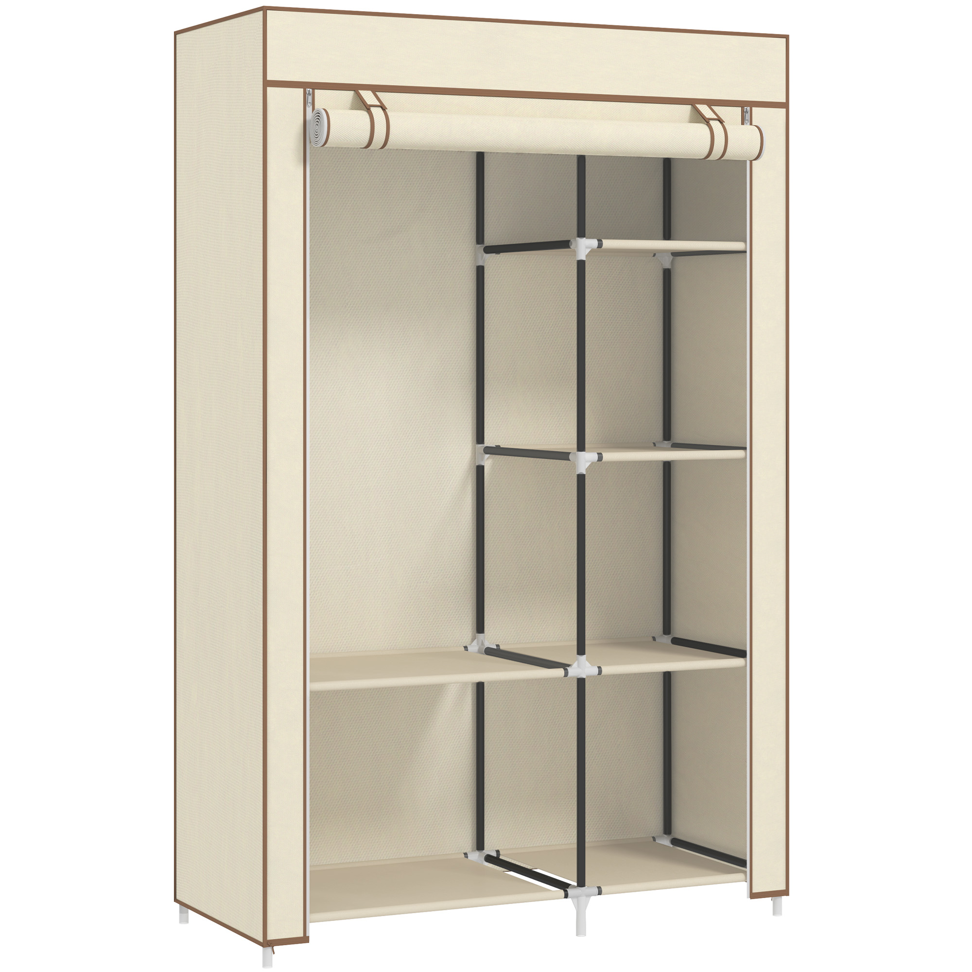 HERON Fabric Wardrobe, Portable Wardrobe with 6 Shelves, 1 Hanging Rail, Foldable Closets, 103 x 43 x 162.5 cm, Cream White - Life Essentials