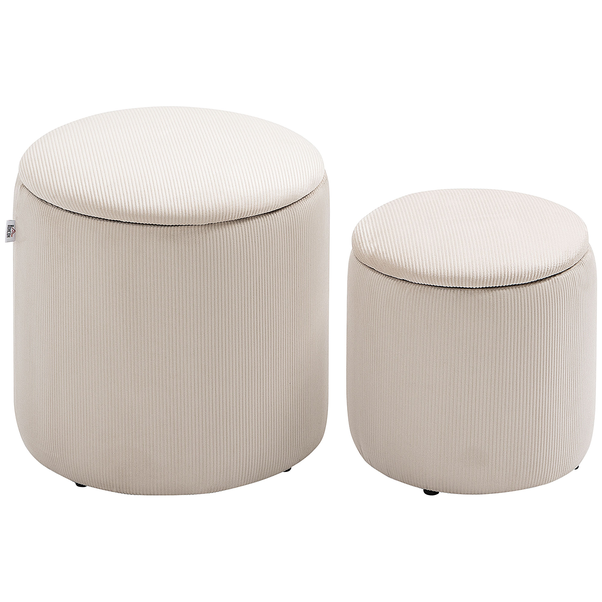 Modern Storage Ottoman with Removable Lid, Fabric Storage Stool, Foot Stool, Dressing Table Stool, Set of 2, White - Life Essentials