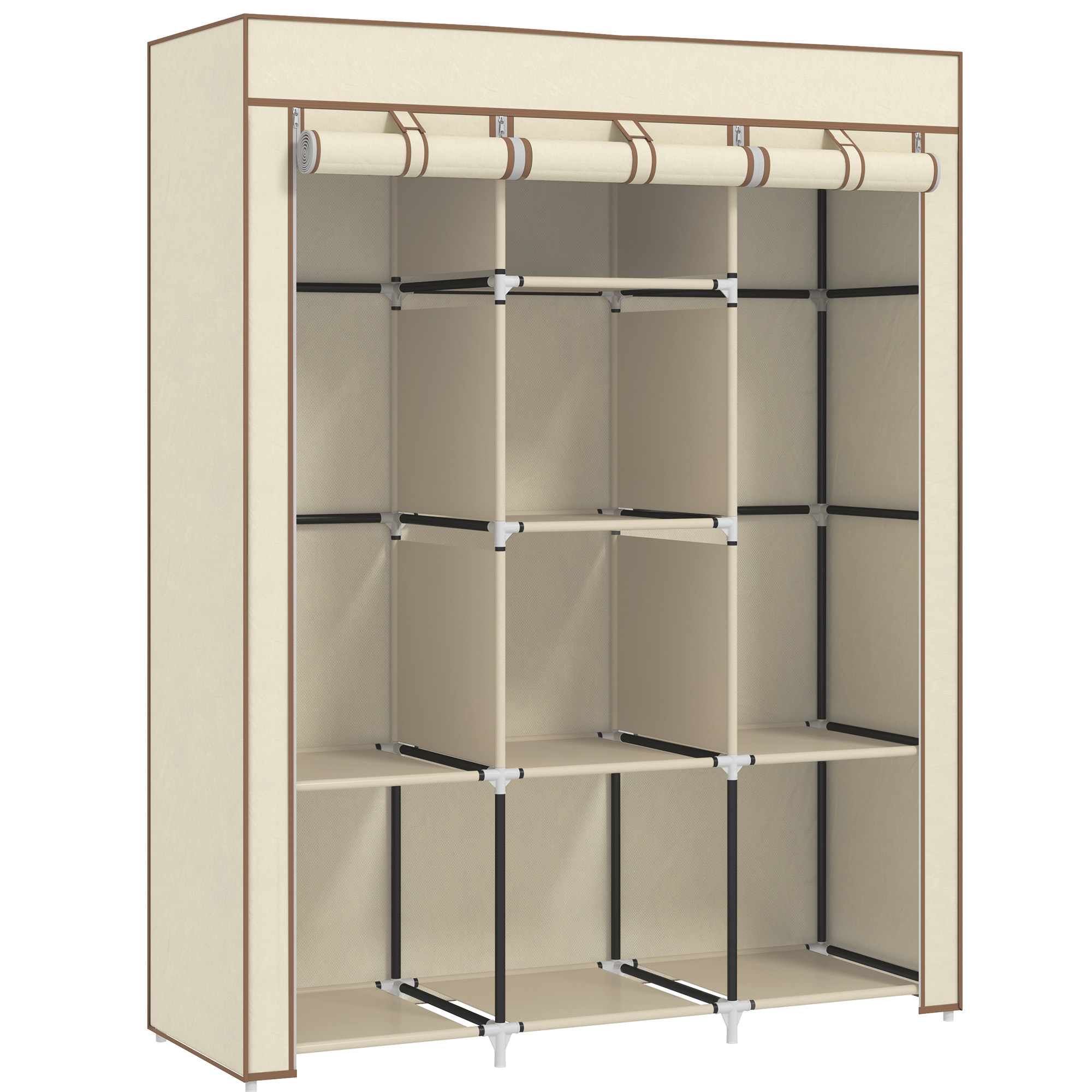 HERON Fabric Wardrobe, with Rails and Shelves - Cream White - Life Essentials