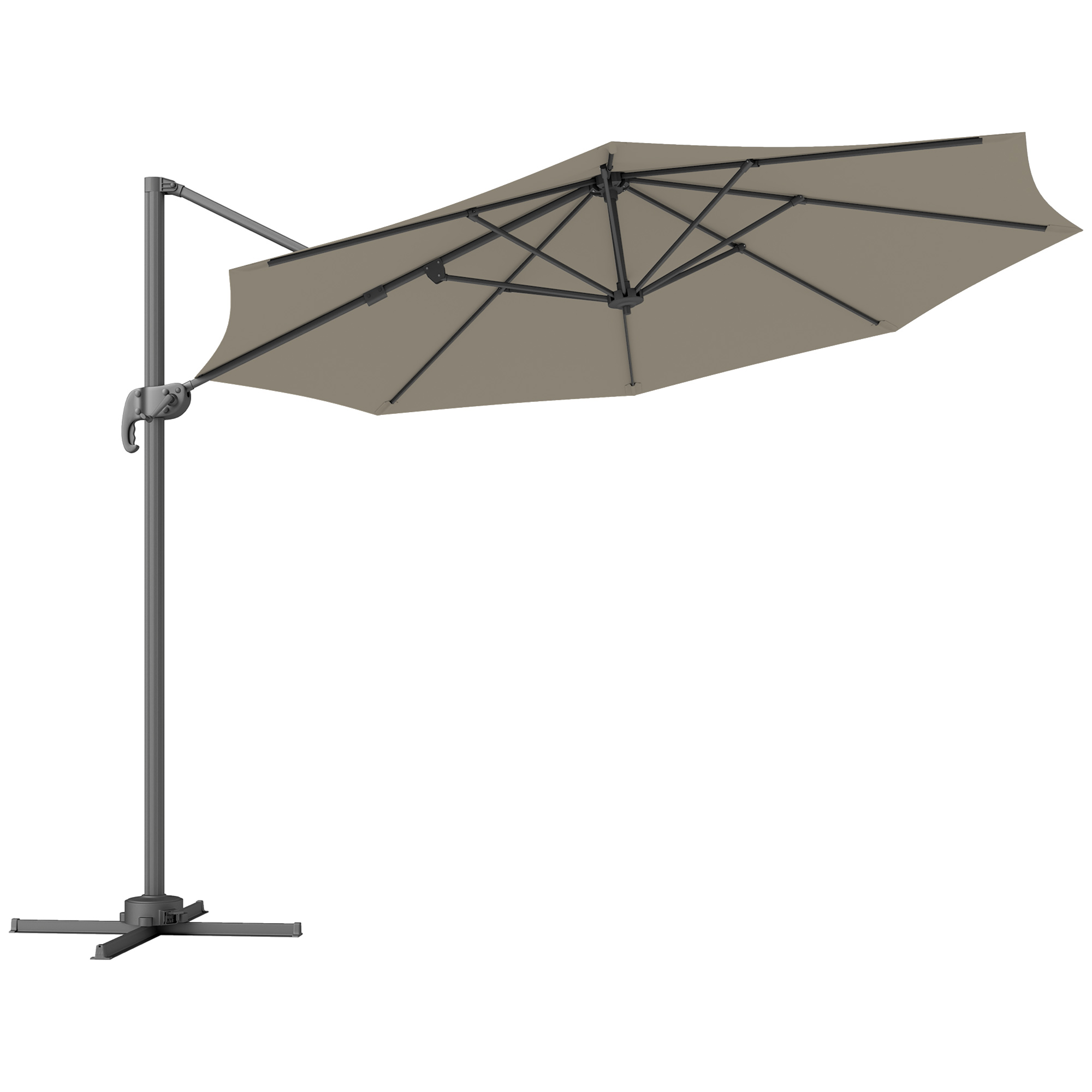 SUNVISTA 3 x 3(m) Cantilever Parasol with Cross Base, Garden Umbrella with 360degree Rotation, Crank Handle and Tilt for Outdoor, Light Grey - Life 