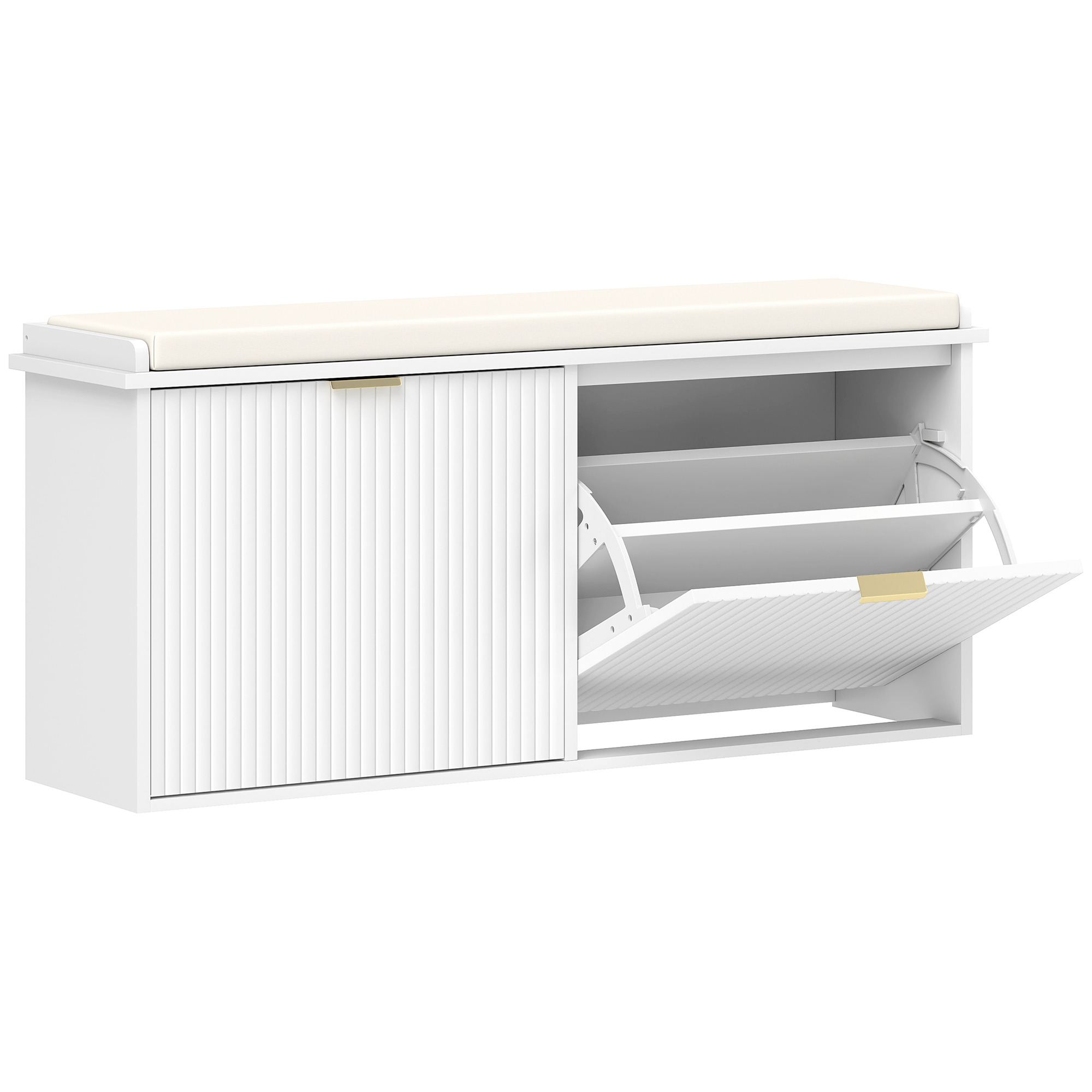 KELVIN 10 Pair Medium Shoe Bench Cabinet White - Life Essentials