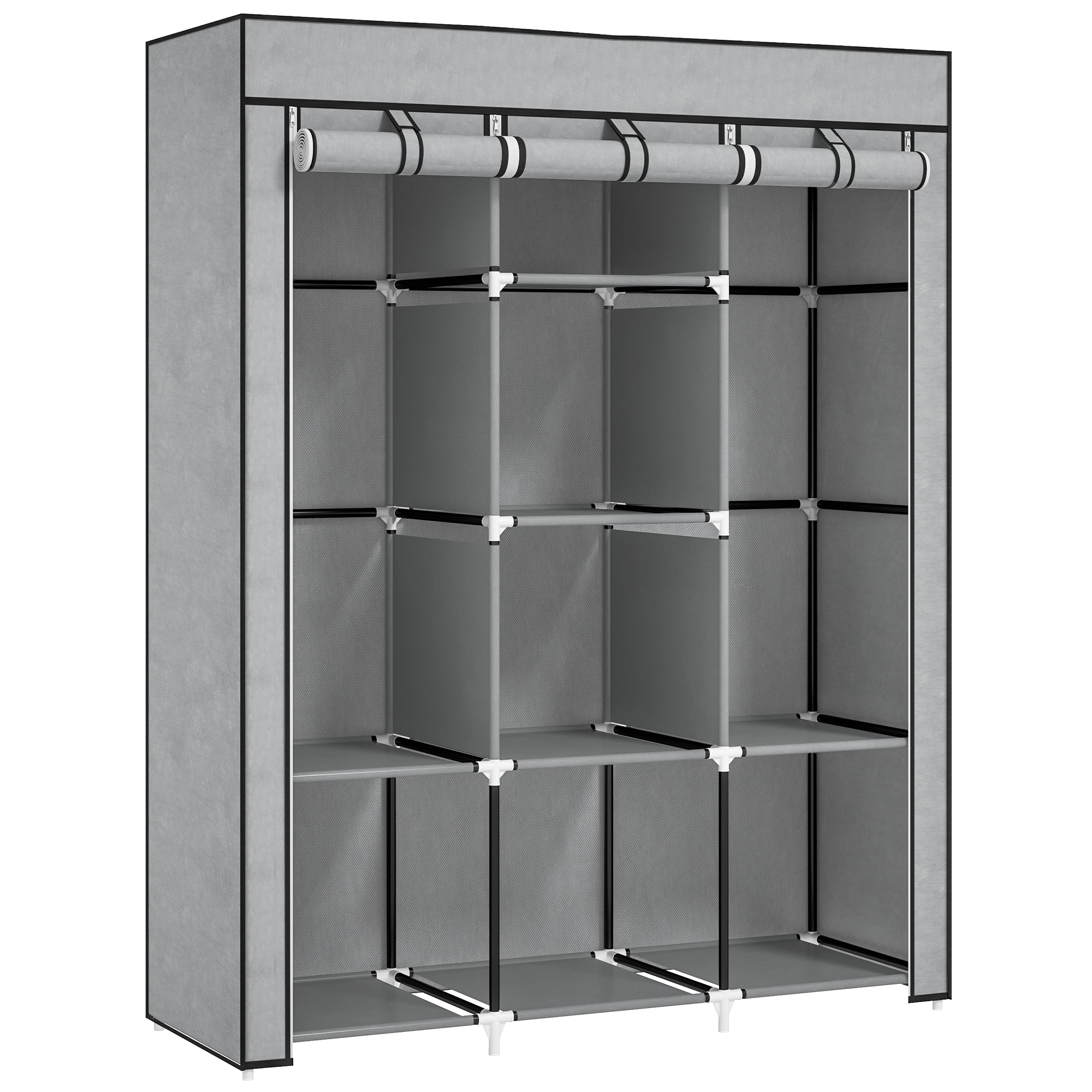 HERON Fabric Wardrobe, with Rails and Shelves - Light Grey - Life Essentials