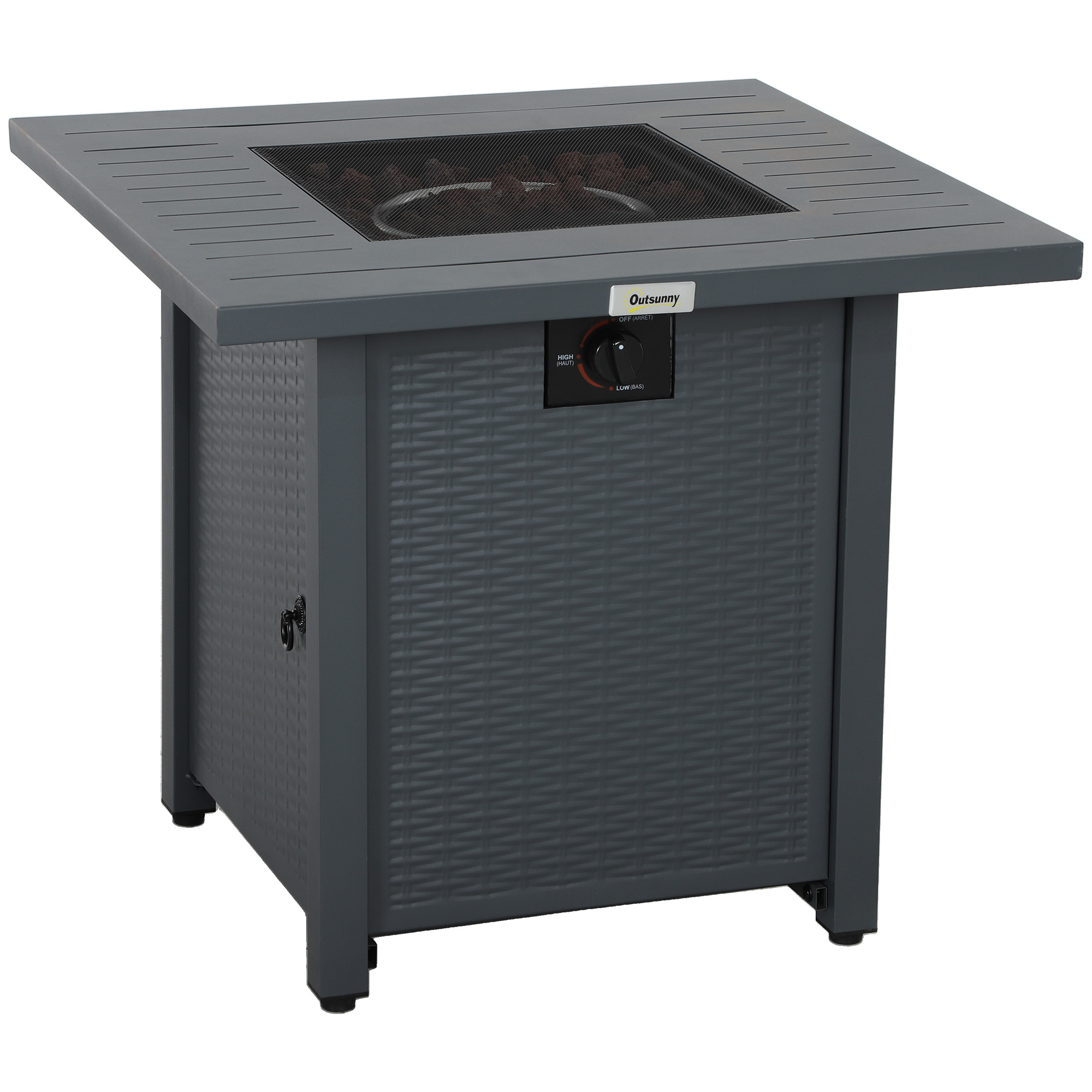 SUNVISTA Rattan-style Propane Gas Fire Pit Table with 40,000 BTU Burner, Square Smokeless Firepit Patio Heater with Thermocouple, Lava Rocks, Grey - 